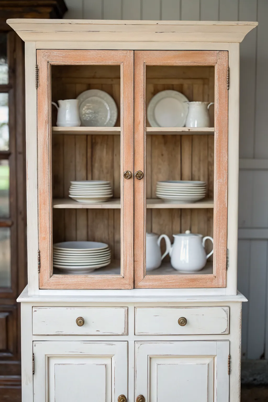 A contrasting chalk-painted back panel makes simple white china pop with Scandinavian calm.