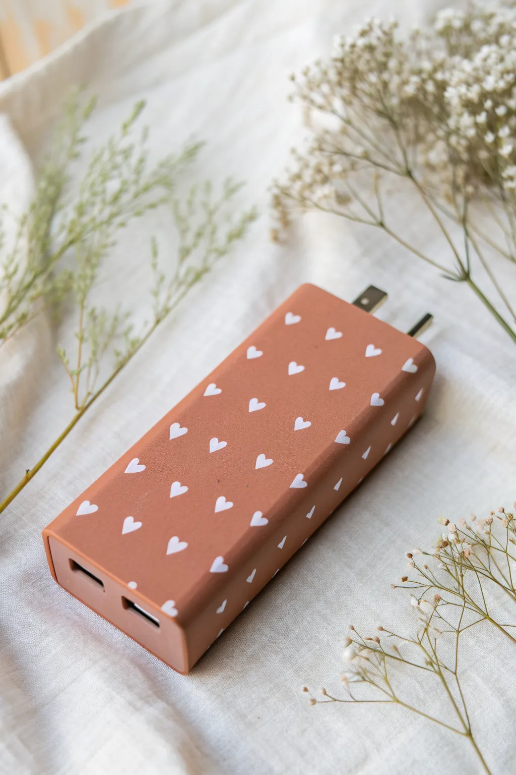 Heart color block charger brick with evenly spaced white hearts, simple and cute to recreate