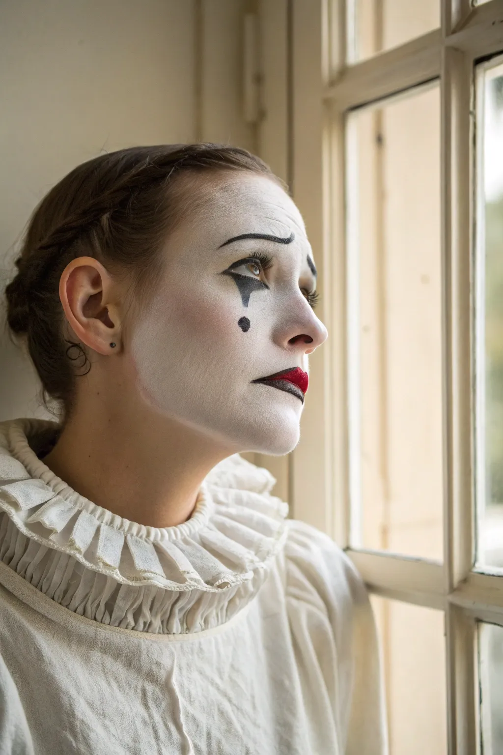 Master the art of melancholic beauty with this simple yet striking Pierrot makeup look.