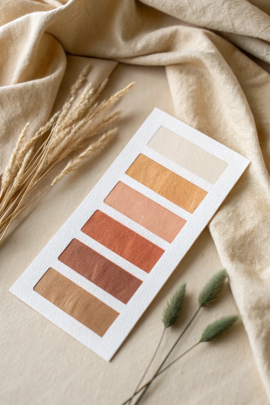 Desert chic neutral swatches in warm ivory, terracotta, sienna, peach, and cactus green