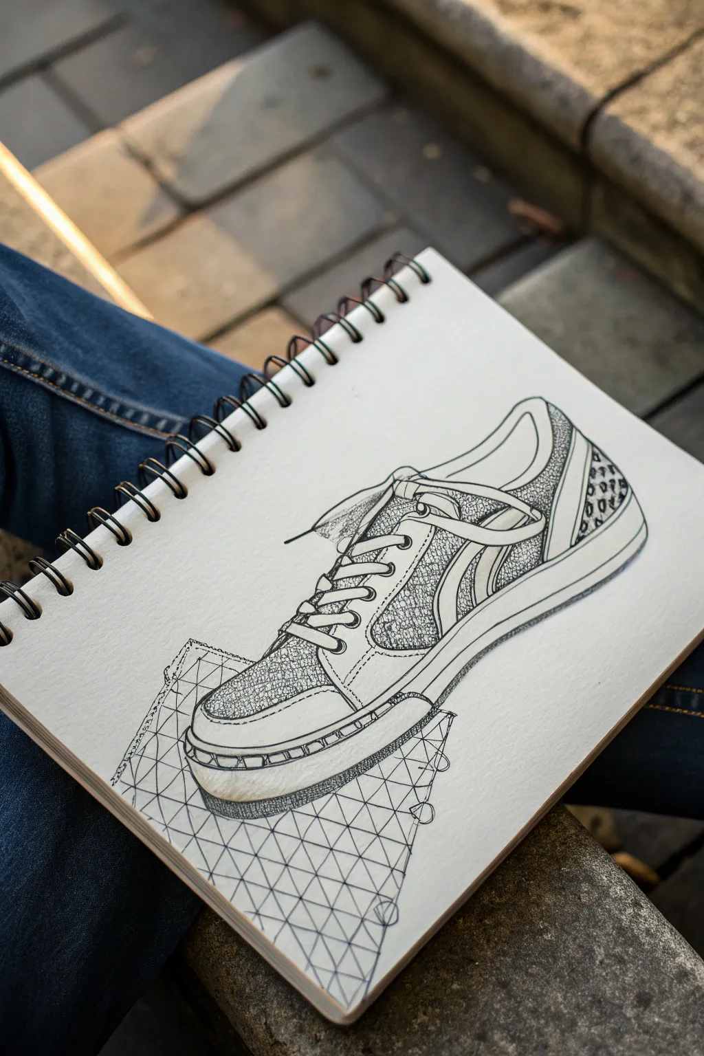 High-top shoe pattern sketch with clean lines, bold contrast, and playful panels to customize.
