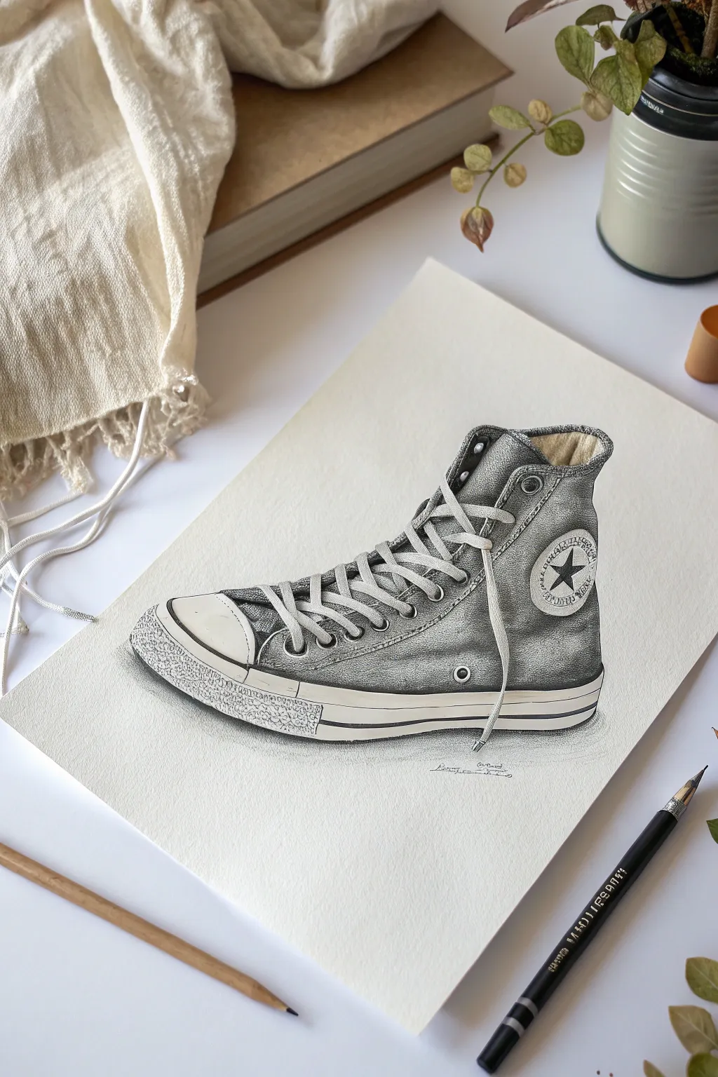 Master texture and shading with this trendy high-top sneaker study.