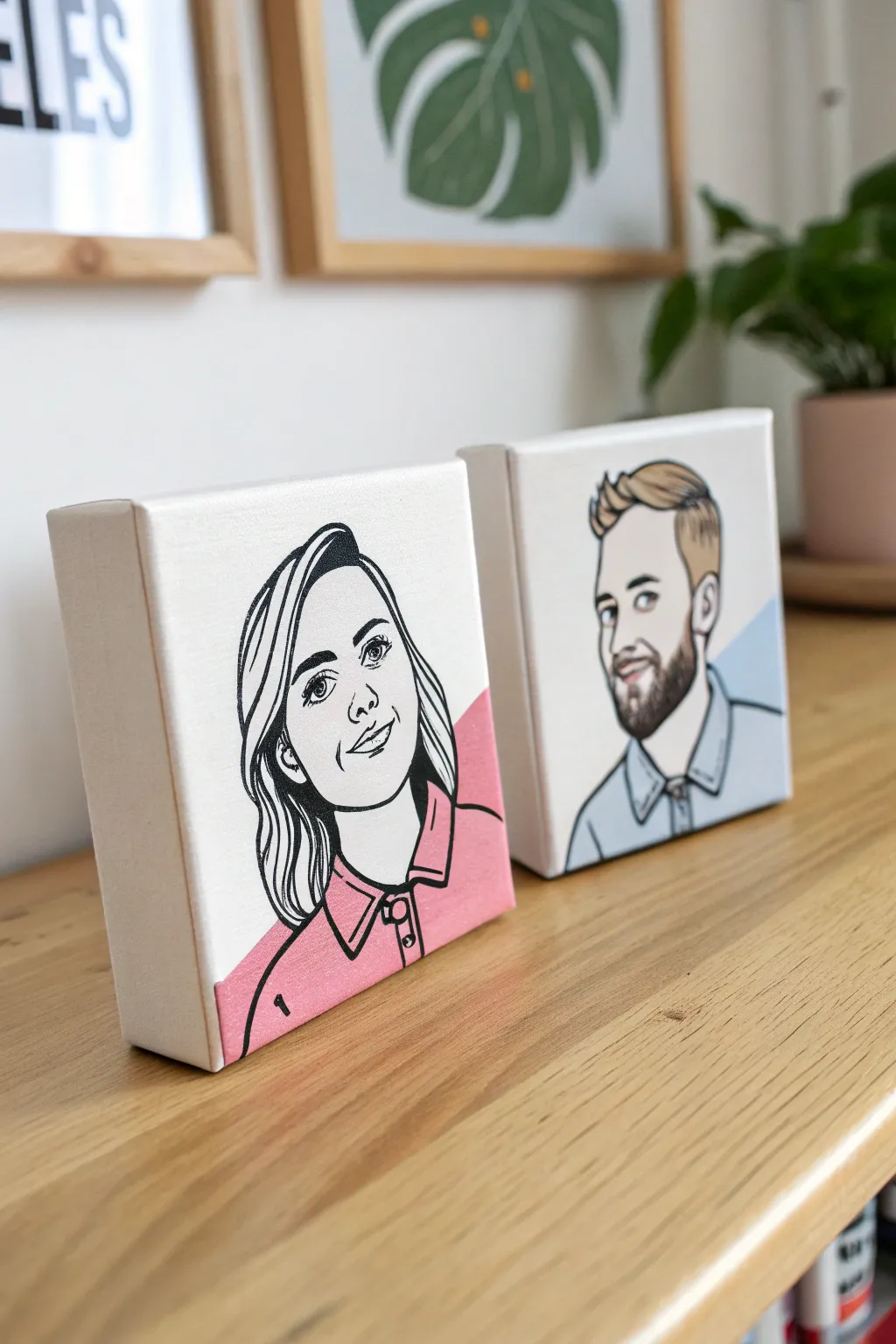 Style-swap fun: two tiny canvases with playful cartoon portraits displayed side by side
