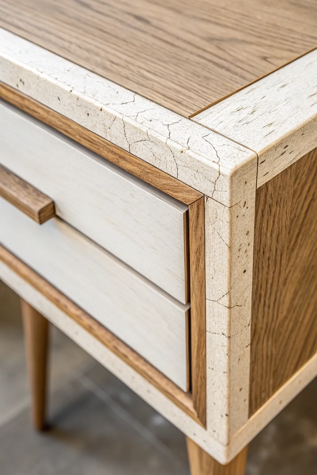 Strategic crackle only on touch points for a refined, worn-in look with minimalist calm.