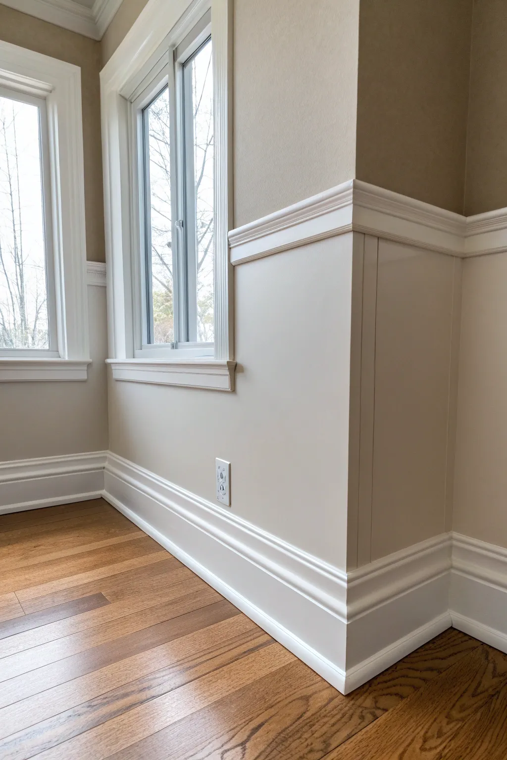 Crown molding one shade darker than walls adds a clean outline and subtle depth to the room.