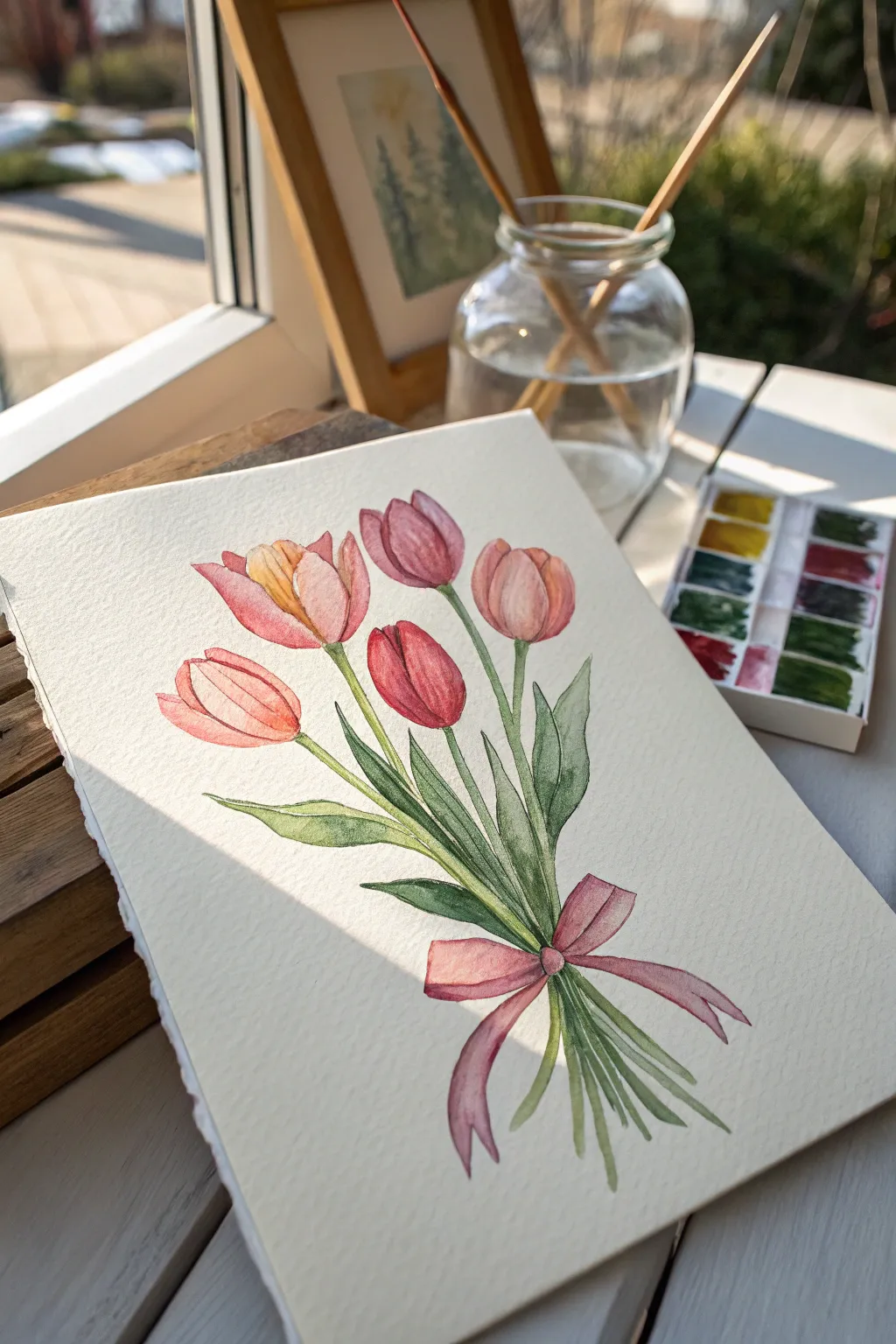 Simple tulip bouquet with big petals in soft acrylics, perfect for cute minimalist decor.