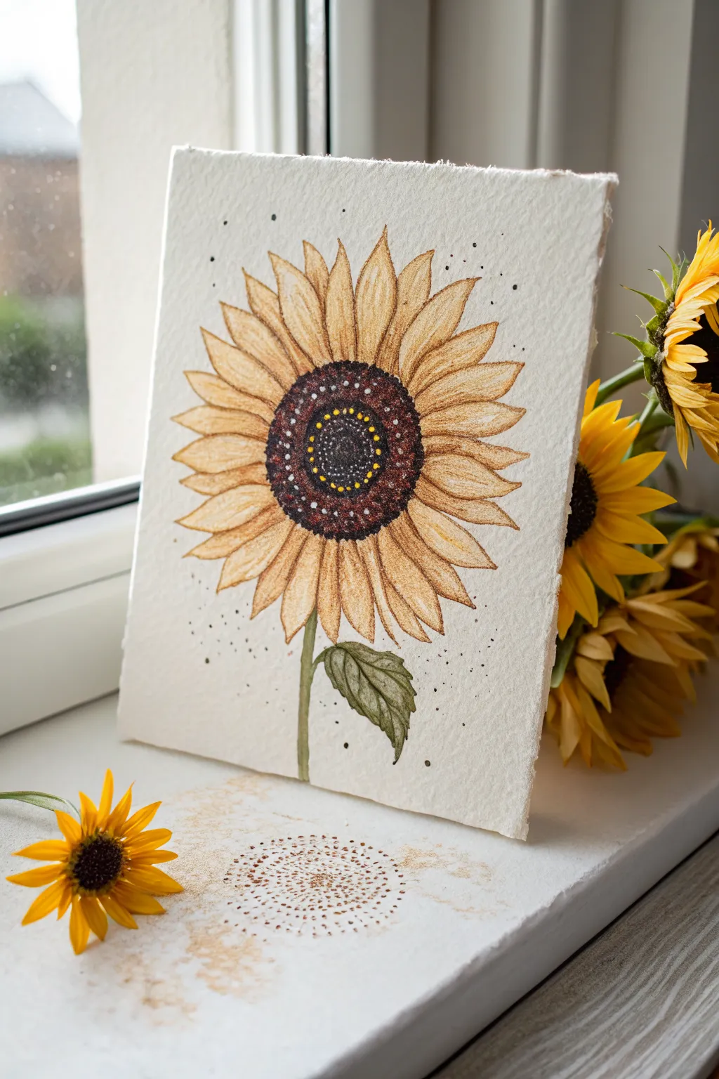 Satisfying dotted sunflower seed center texture with deep browns and subtle golden accents