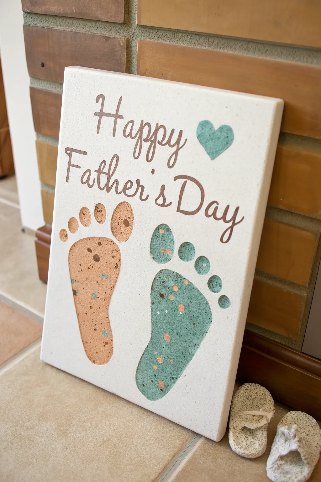 Minimalist footprint rocks on canvas, a clean boho DIY Fathers Day art idea with cozy contrast