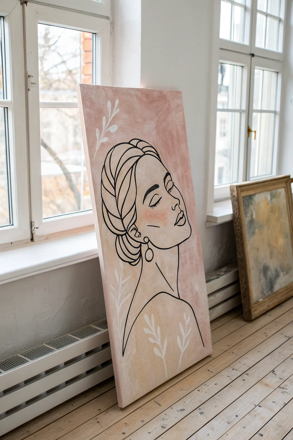 Minimalist line art over a soft color wash, an easy DIY canvas idea with calm boho vibes.