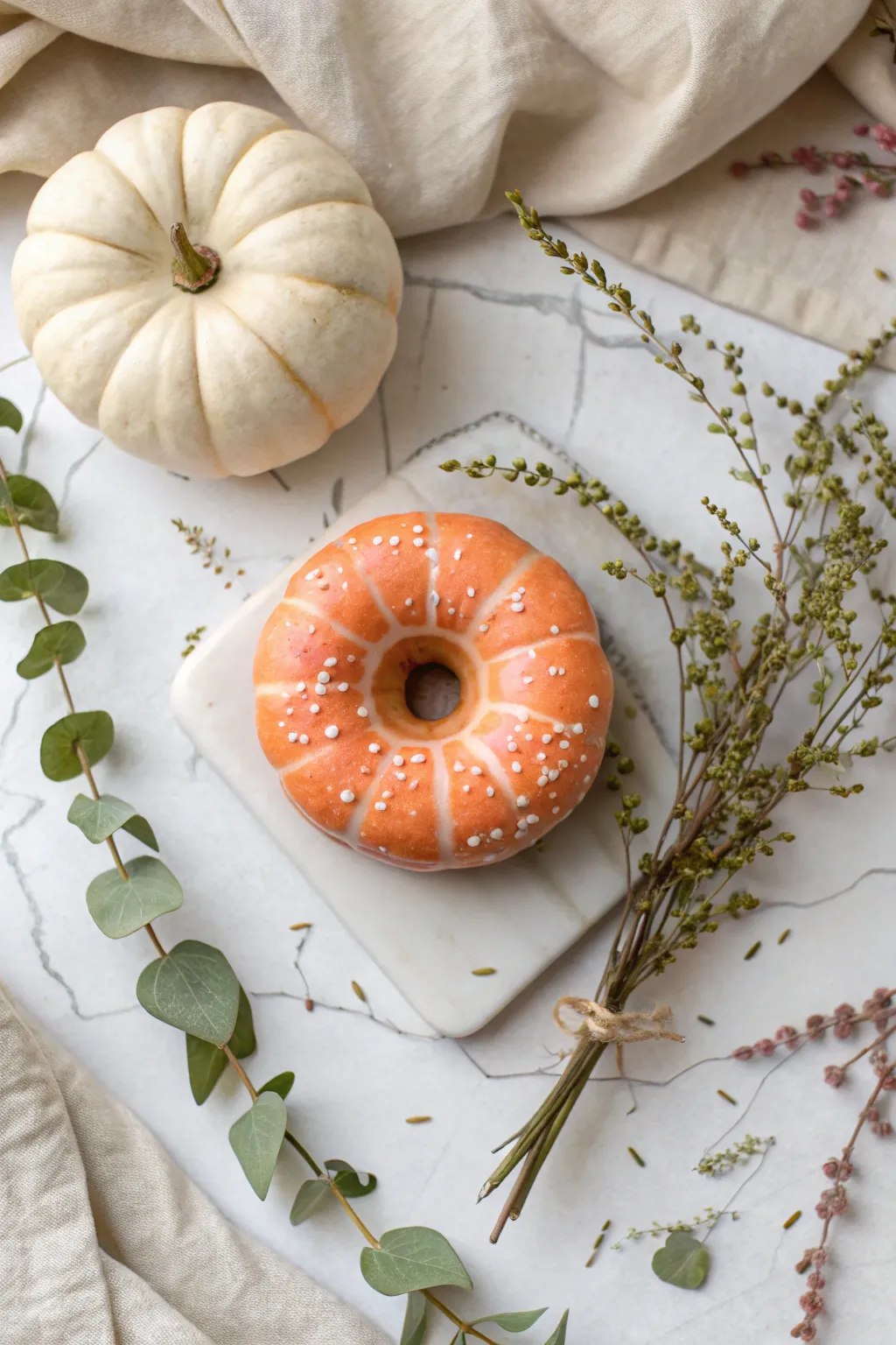 Use a dark ring around the stem to fake a donut hole and make your pumpkin donut pop.