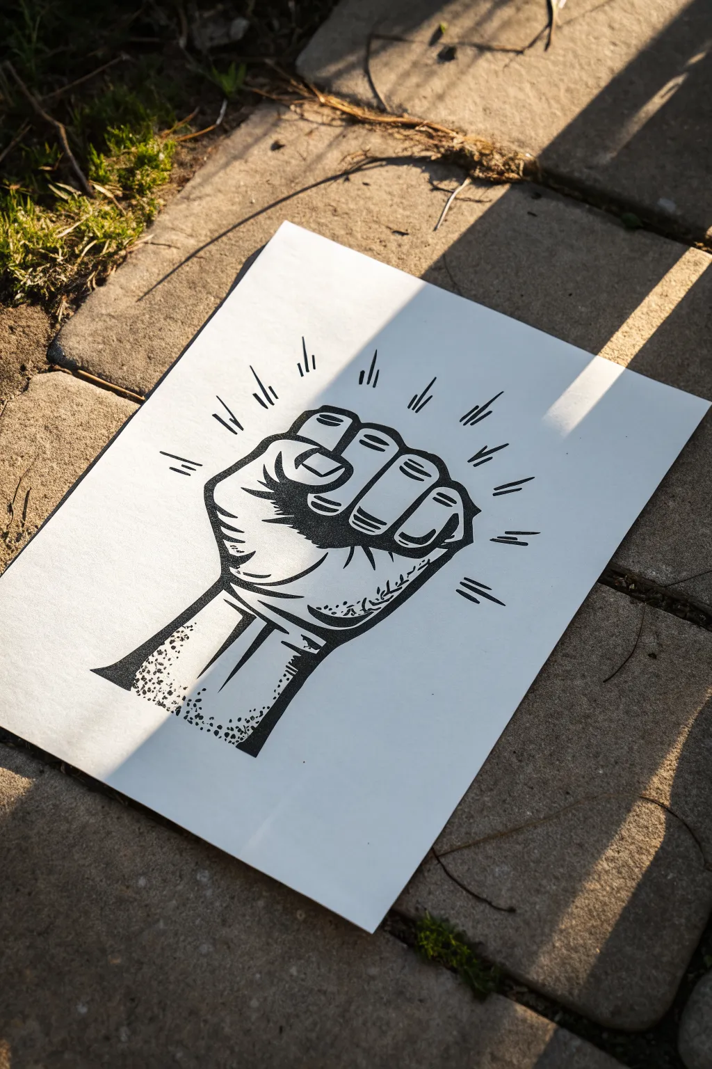 Bold street-art hand gesture sketch with thick lines, motion marks, and gritty wrist shadow