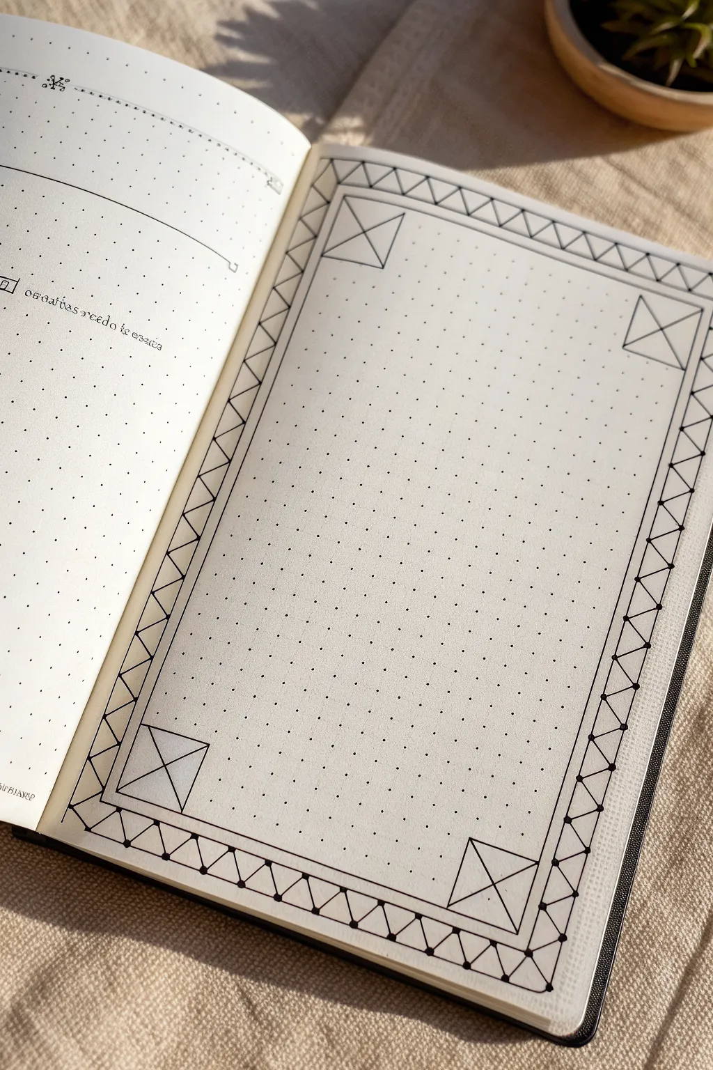 Geometric dot-to-dot border frame idea for a clean, minimalist dotted notebook page