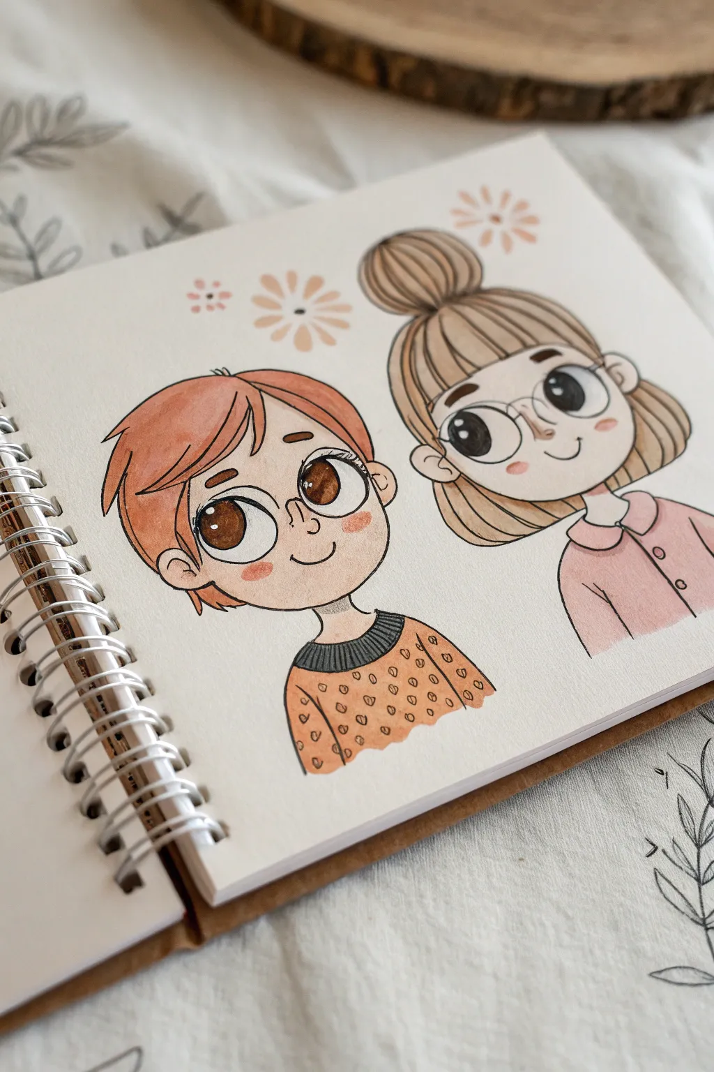 Cute cartoon best-friend portrait: simple shapes, big eyes, and playful hairstyles for beginners