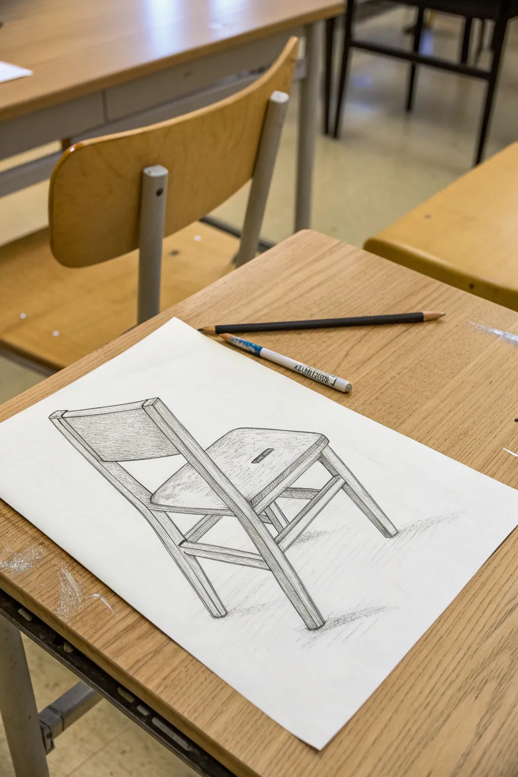 Negative space chair drawing idea with crisp graphite contrast and calm Scandinavian minimal styling
