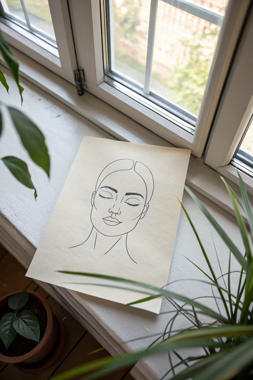 Simple side-profile outline to trace and refine smooth facial contours, with light eye and ear guides.