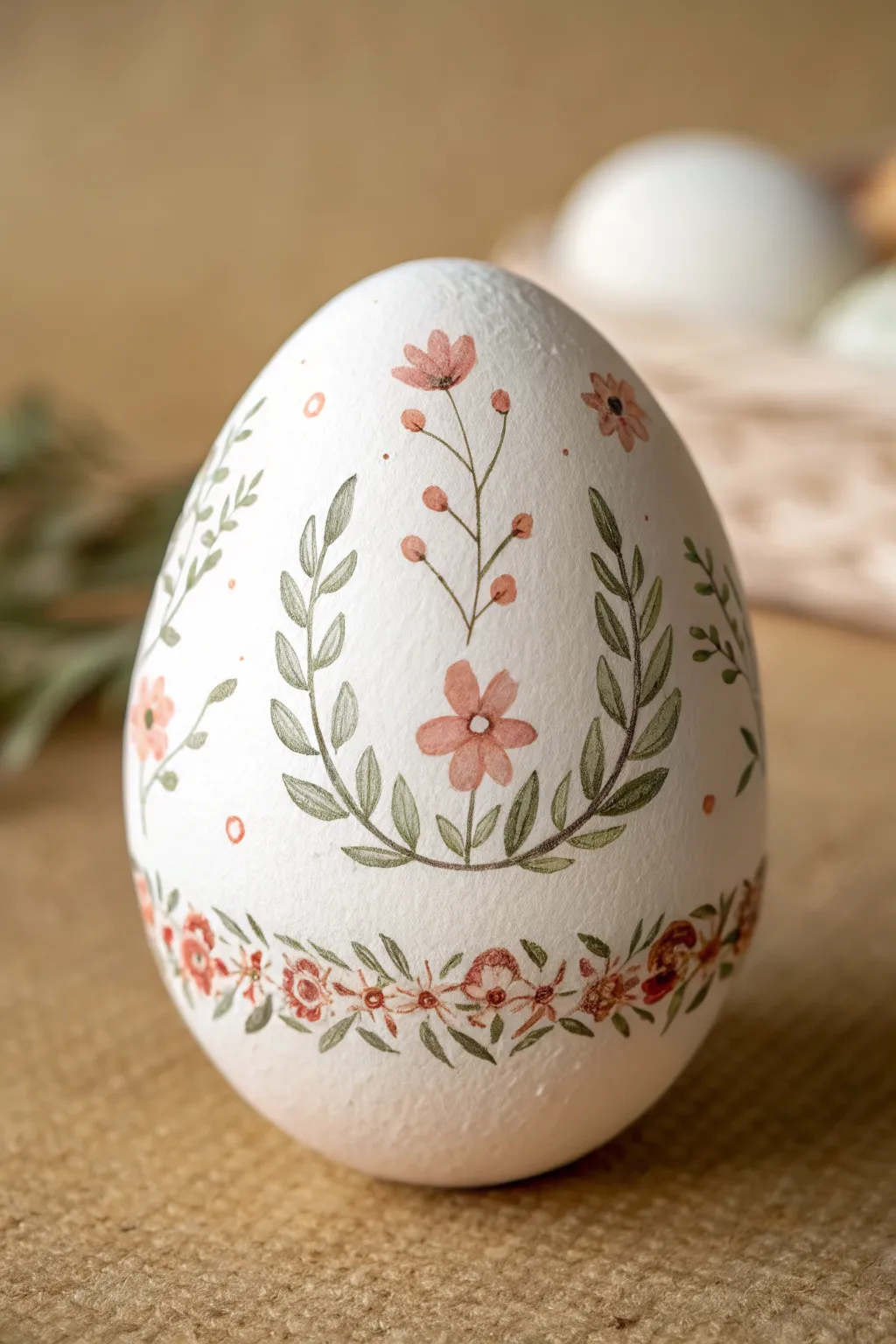 Delicate flower garland wrap Easter egg design in soft boho pastels, perfect for easy drawing.