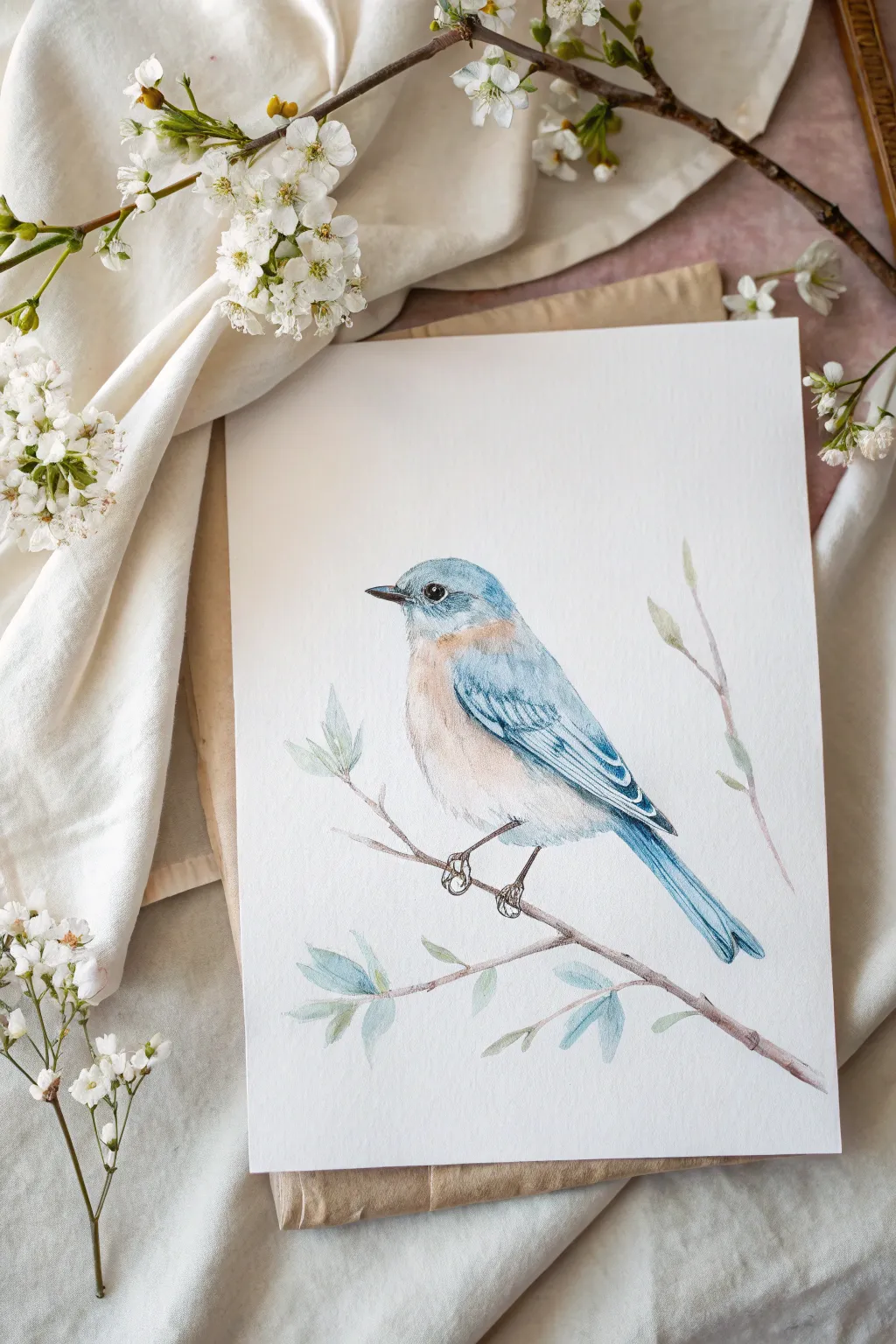 Paint a loose watercolor bird in three simple brushstrokes, airy edges and soft blooms