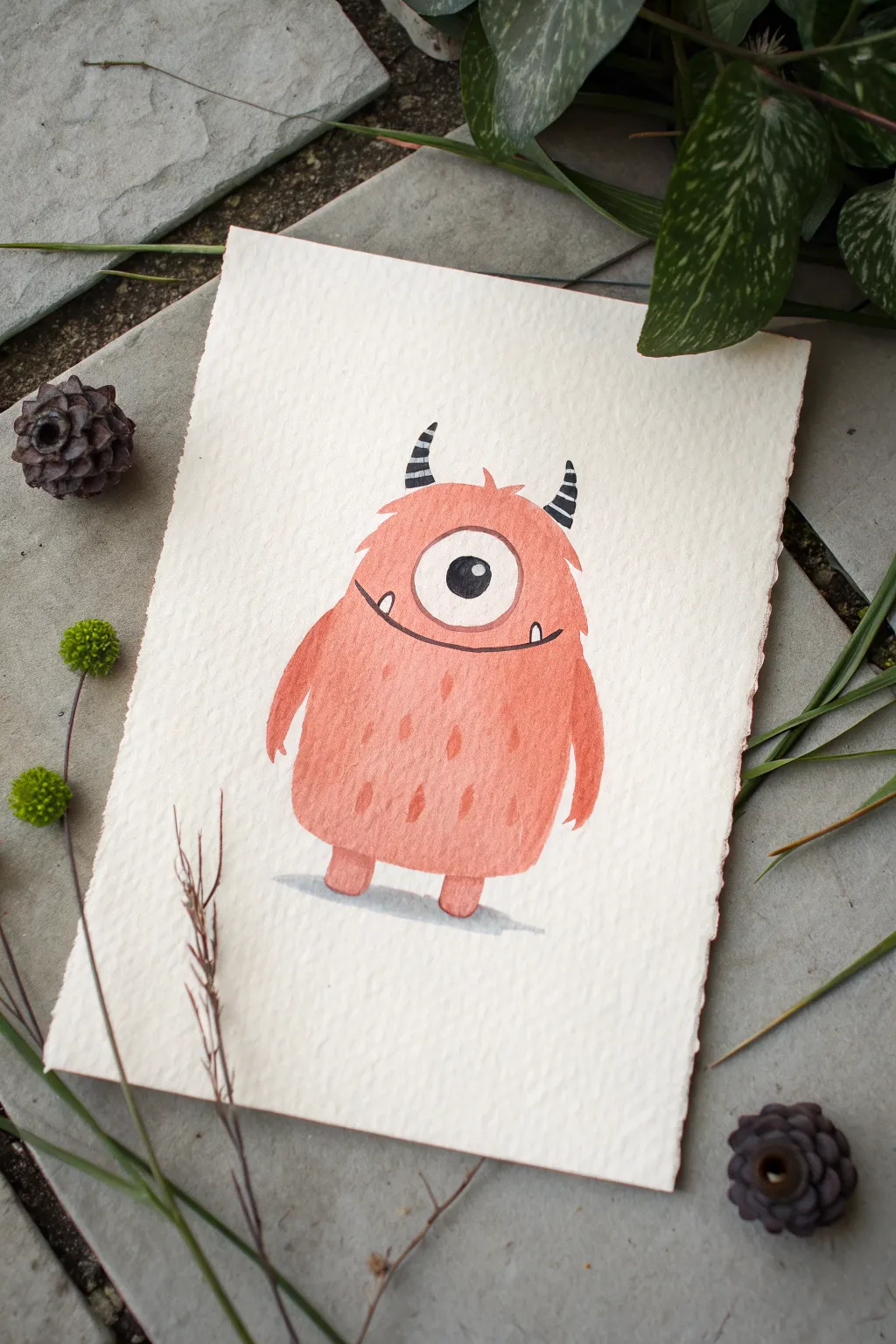 Paint a cute one-eyed monster with bold outlines and one bright color for easy results.