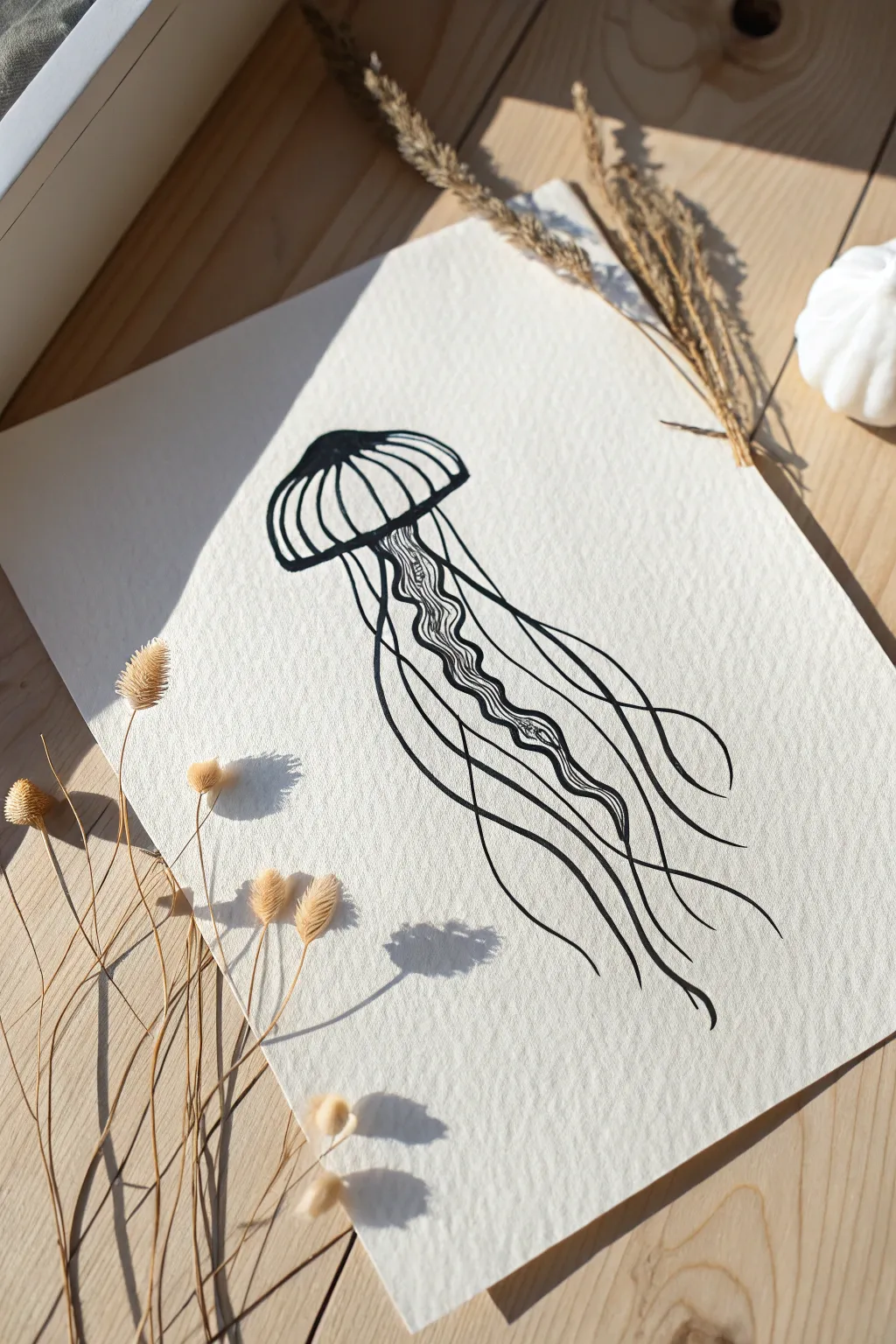 Master the art of simplicity with this flowing and easy jellyfish line art.
