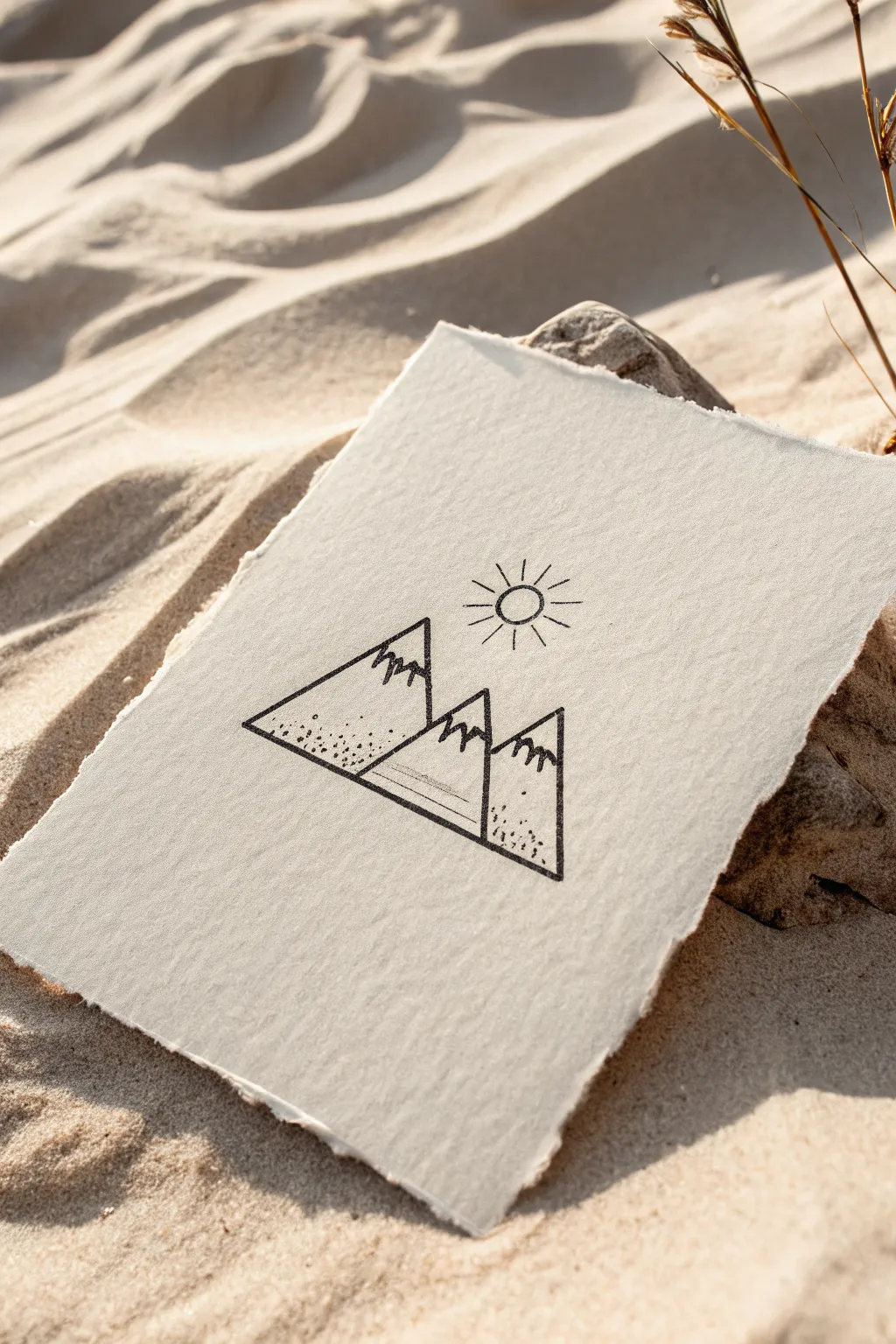 Minimal mountain range with rising sun outline, perfect for easy, calming line drawing practice