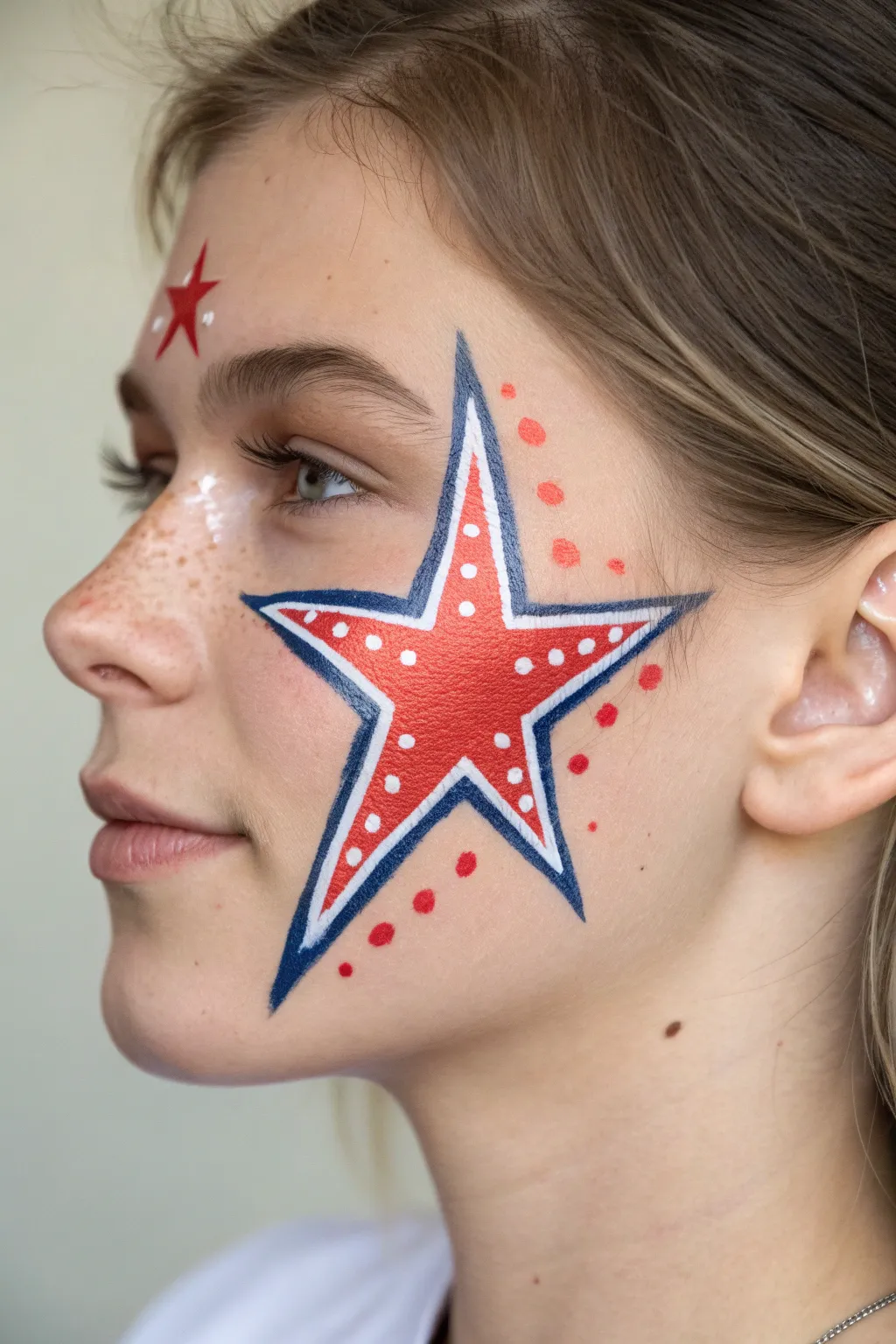 Bright starburst cheek art: one bold star, crisp outline, radiant lines, and soft white highlights.