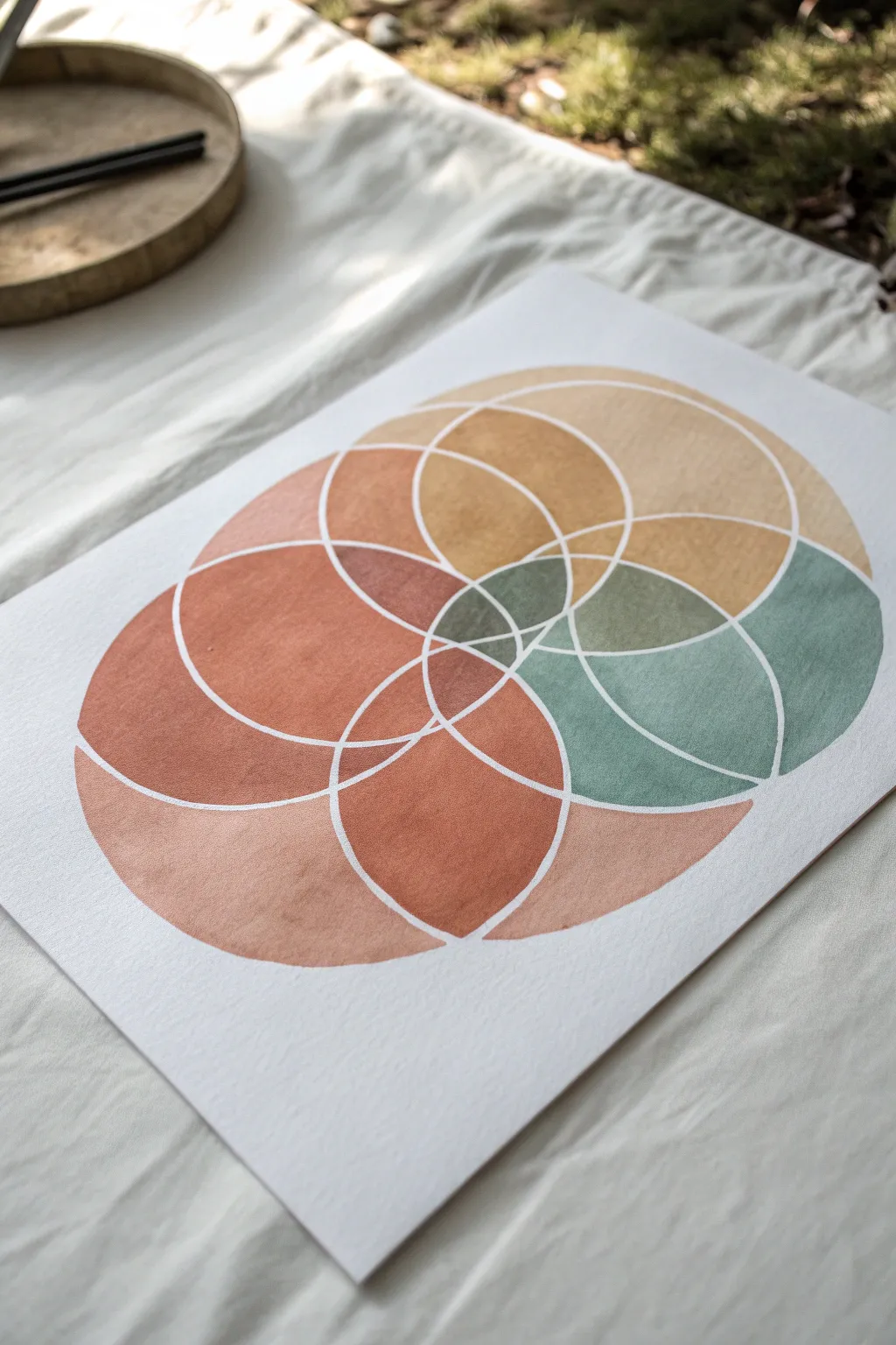 Easy geometric art: overlapping flat-color circles with clean edges and calm Scandinavian boho vibes