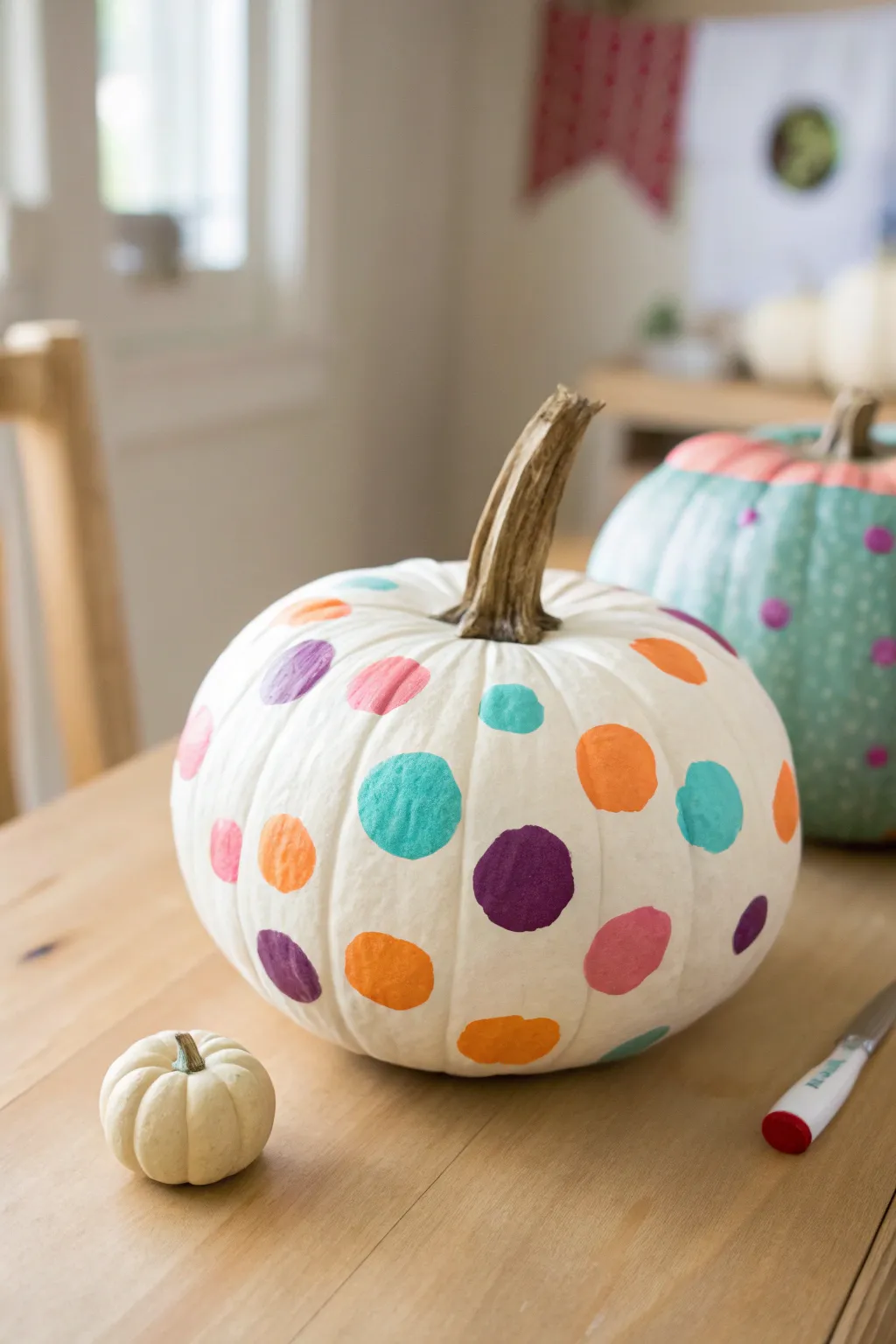 Polka-dot party pumpkin: bold kid-friendly dots that turn a tiny pumpkin into art