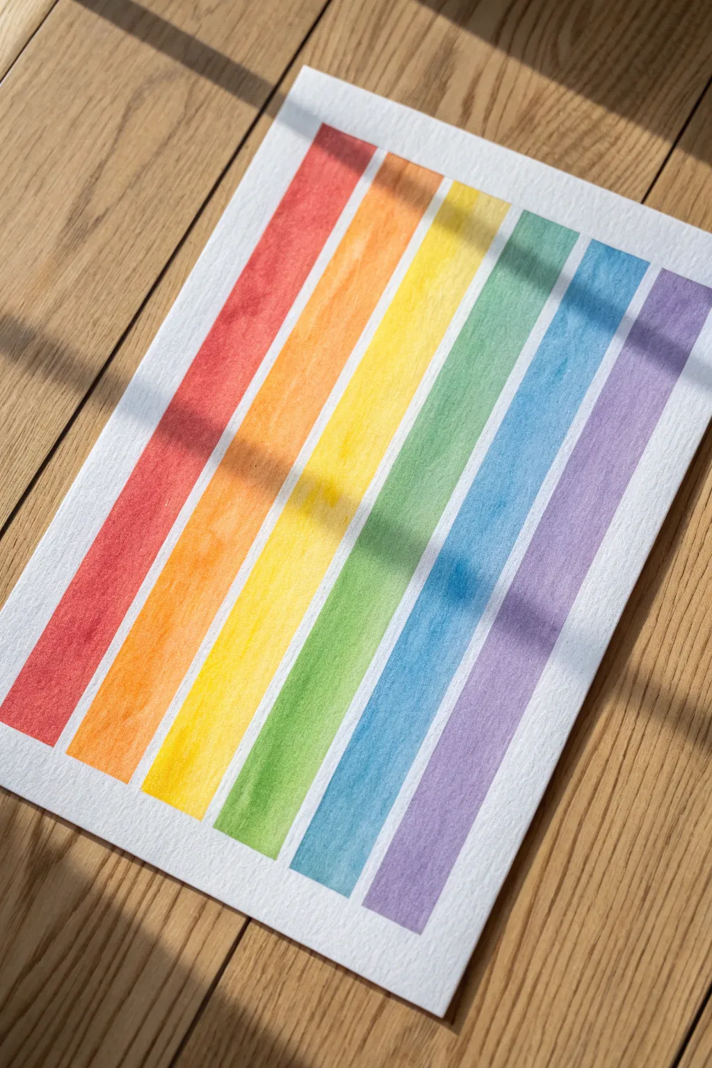 Crisp striped rainbow band practice with clean edges and a fresh white border, minimalist and calm.