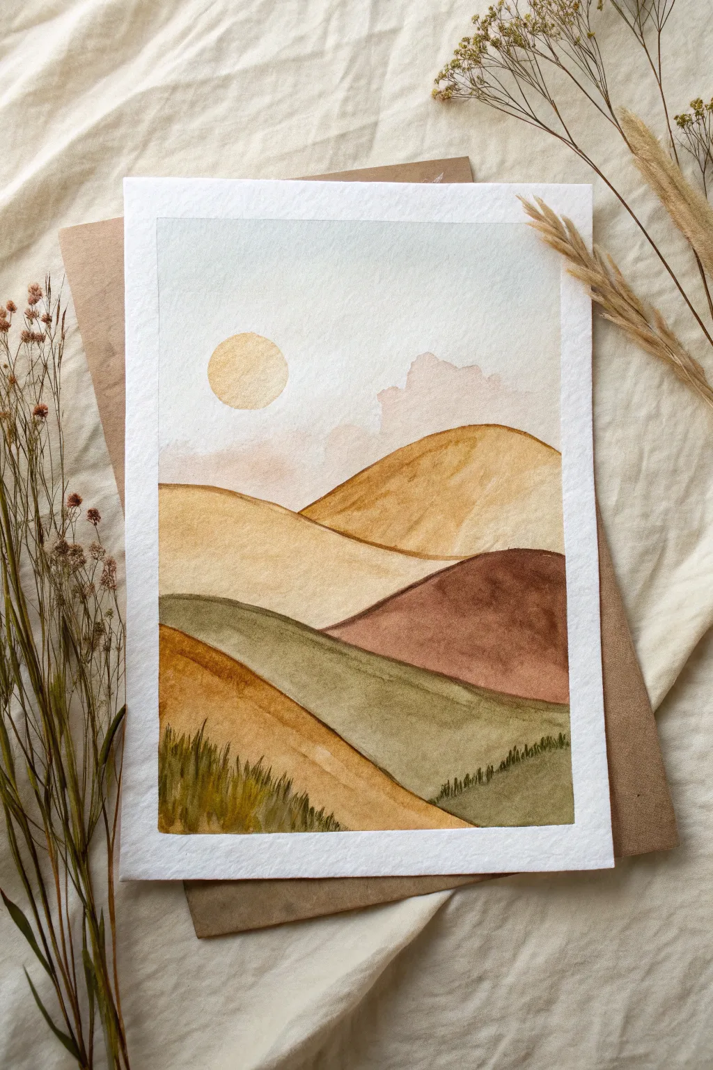 Rolling hills in two colors: a calm minimalist landscape you can paint in minutes