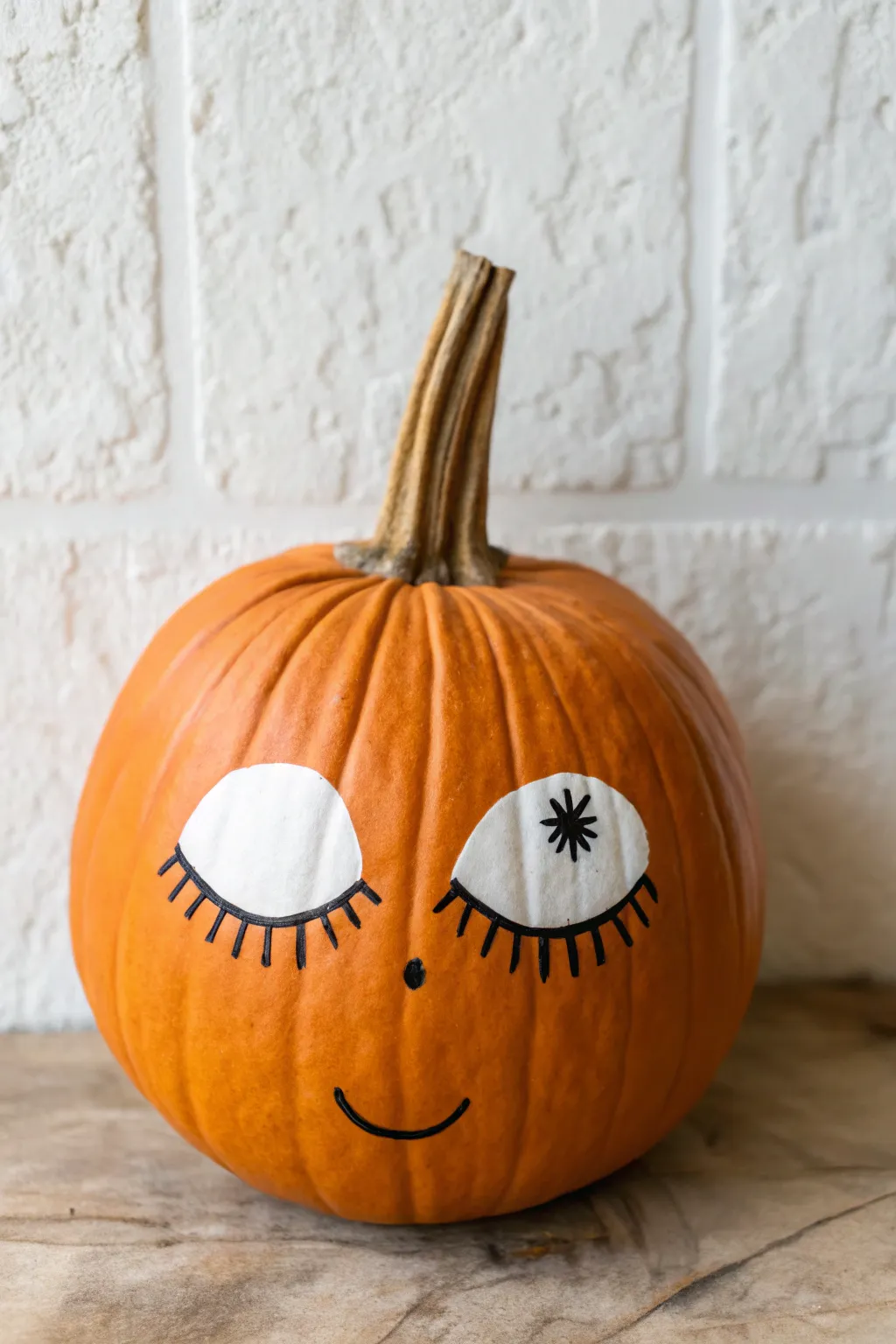 Sleepy eyelid eyeball pumpkin in minimalist Scandinavian style, crisp contrast and depth.