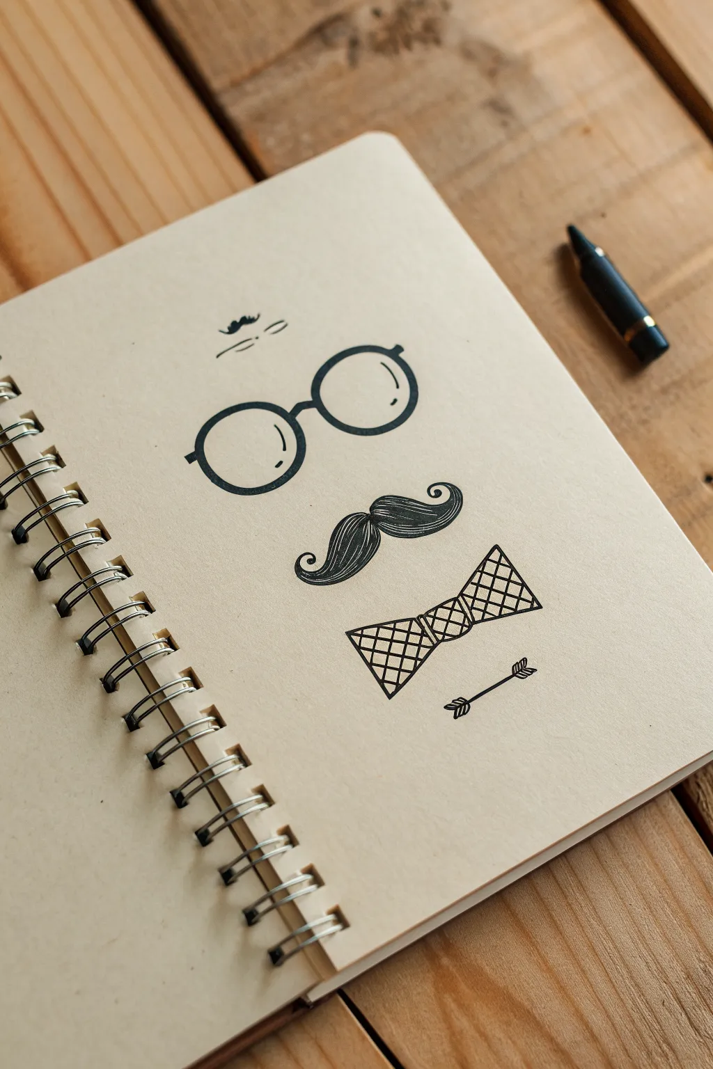 Easy Cool Dad doodle idea: mustache, glasses, and bowtie in a clean minimalist sketch.