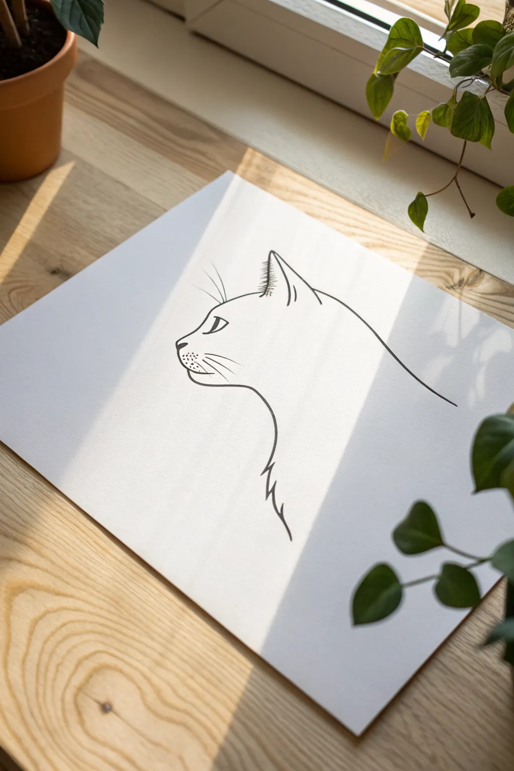 Minimal fine line animal silhouette—clean contour lines, calm negative space, modern and feminine.