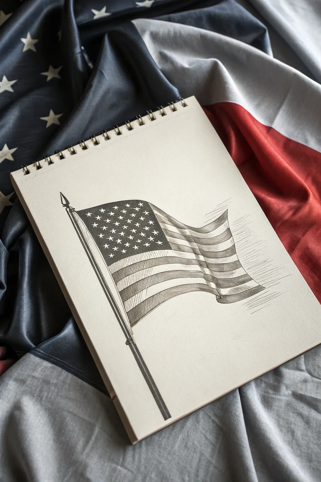 Soft graphite flag study with silky blends and crisp creases for high contrast realism.