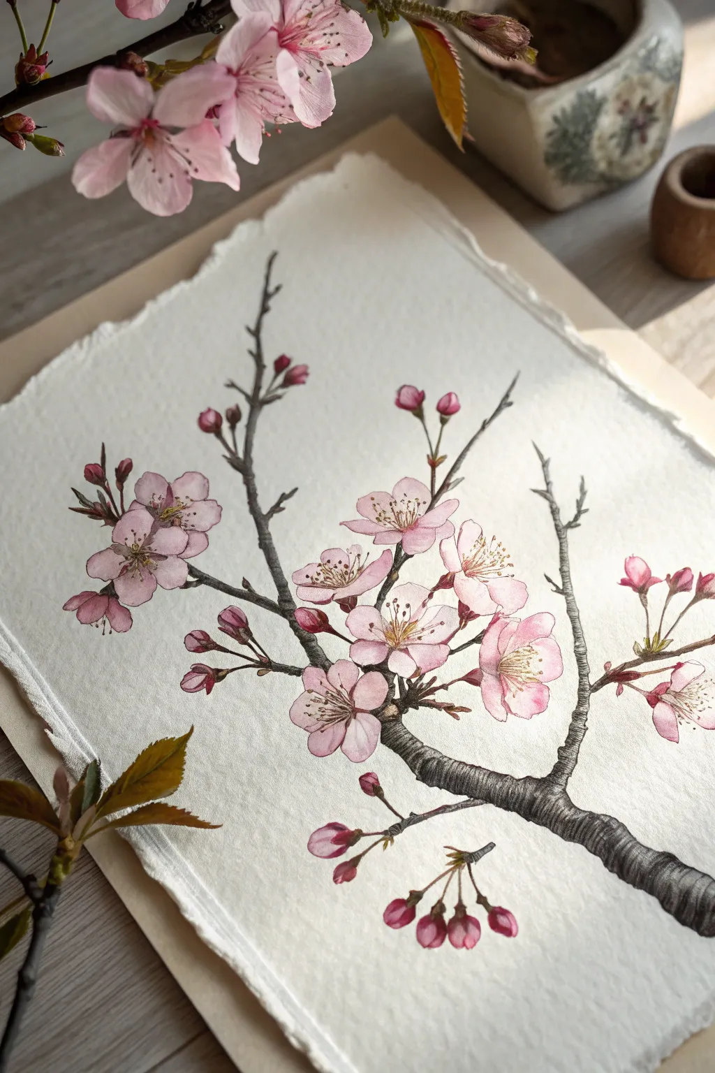 Embrace the beauty of simplicity with this delicate cherry blossom branch drawing idea.