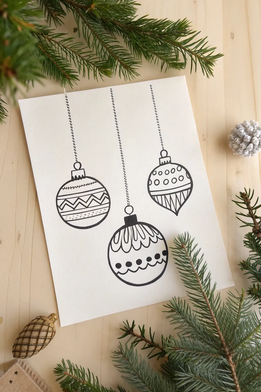 Mix-and-match ornament patterns with bold lines and simple shapes for an easy festive drawing.