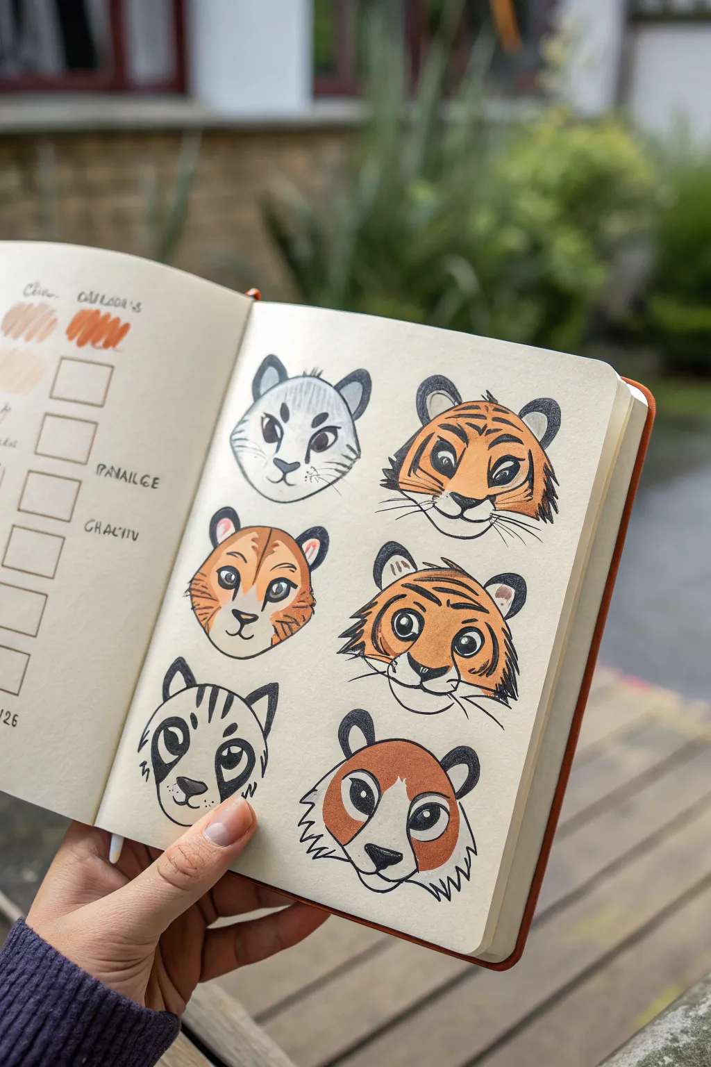 Markings, spots and stripes on one furry character head, bold pattern variations for practice.