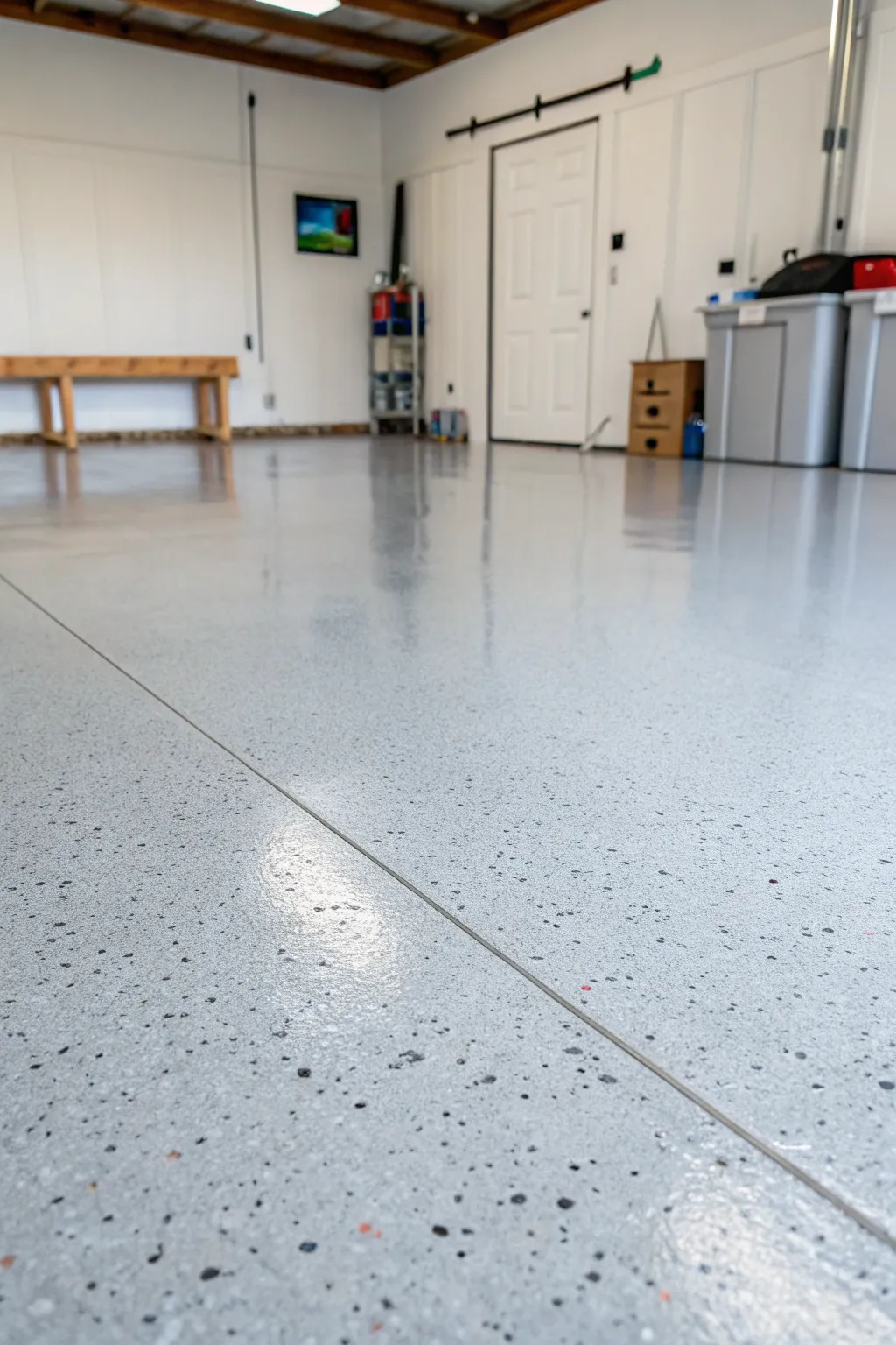 Satin-matte garage floor paint idea for a modern, minimal space with soft industrial shine.