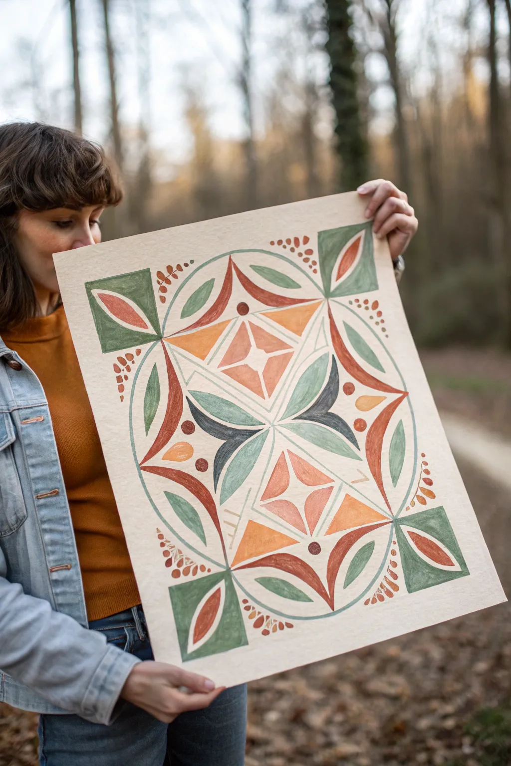 Satisfying mirrored geometry in soft boho tones, perfect for minimalist abstract art practice.