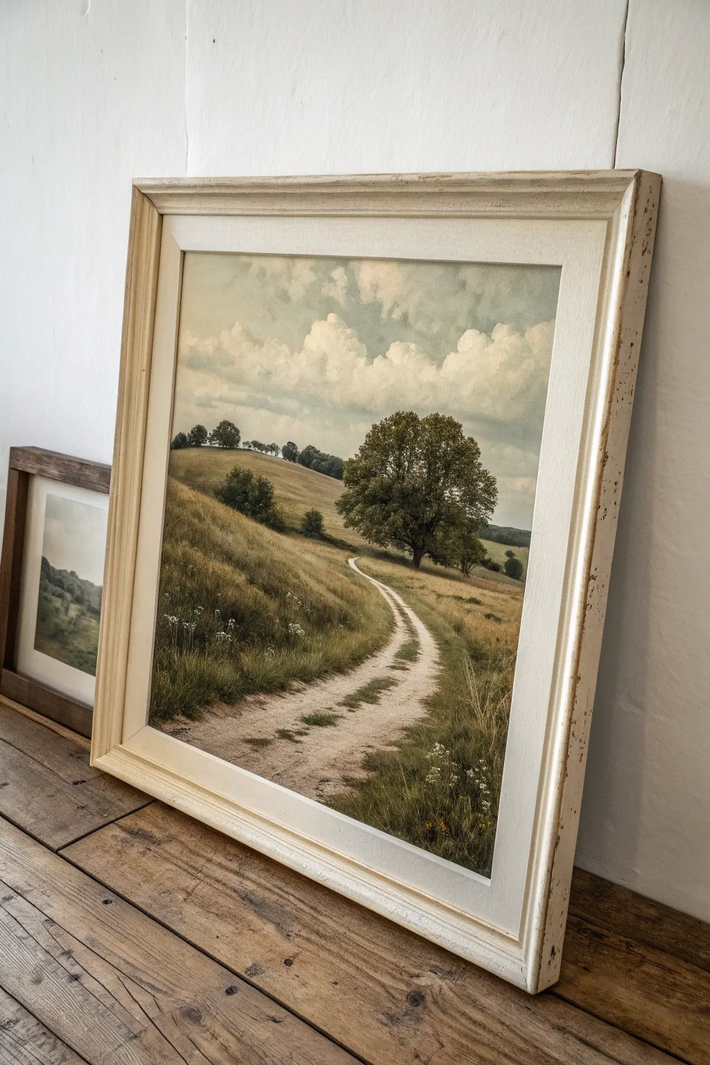 A vintage landscape with a hidden little ghost near the trees, perfect for cozy minimalist boho vibes.