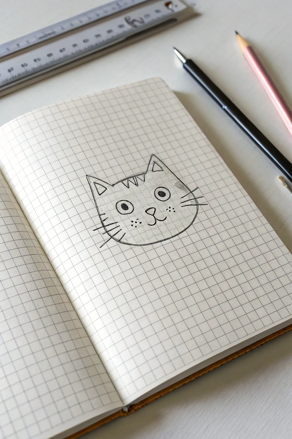Cute 6x6 grid cat face reference, perfect for beginner grid drawing practice and clean lines