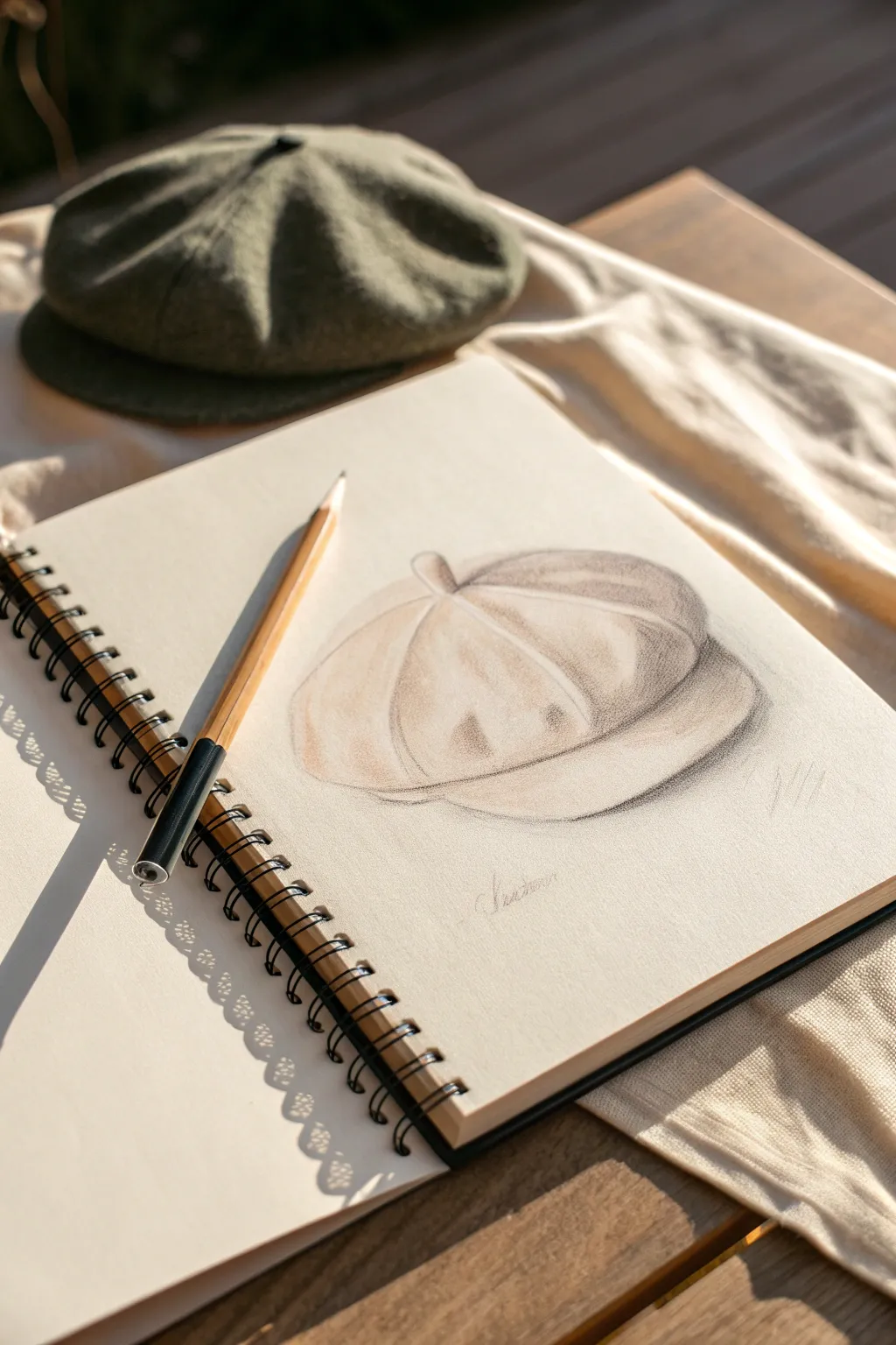 Slouchy beret shape practice with a simple head outline and smooth shading for soft volume.