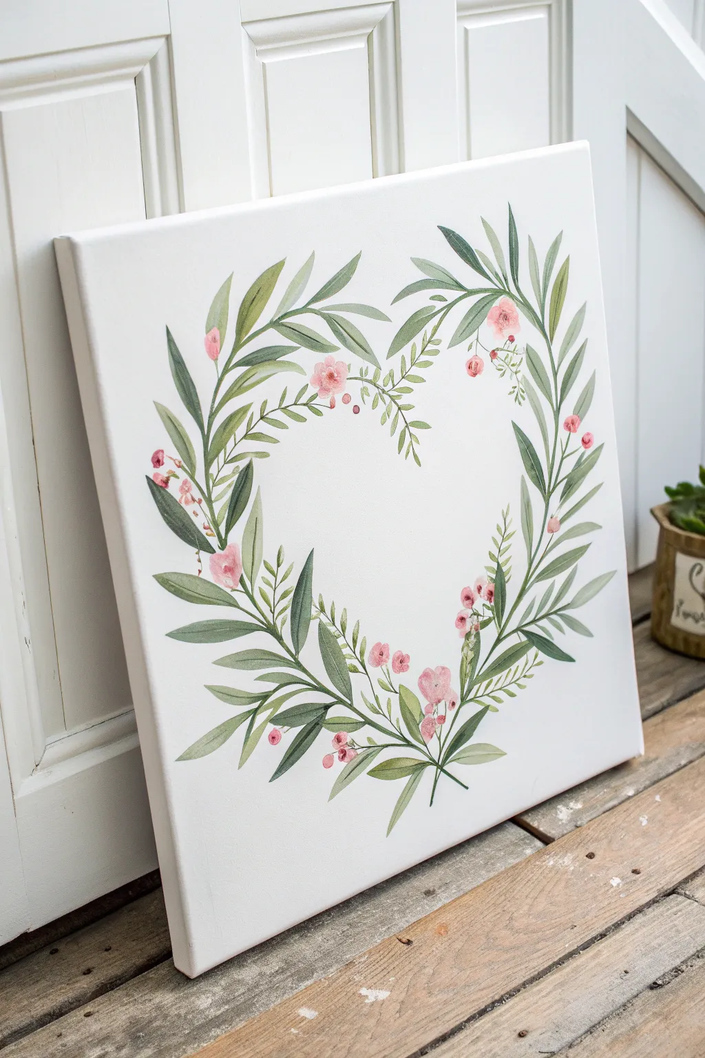 Capture natural beauty with this delicate botanical wreath heart painting, perfect for minimal decor.