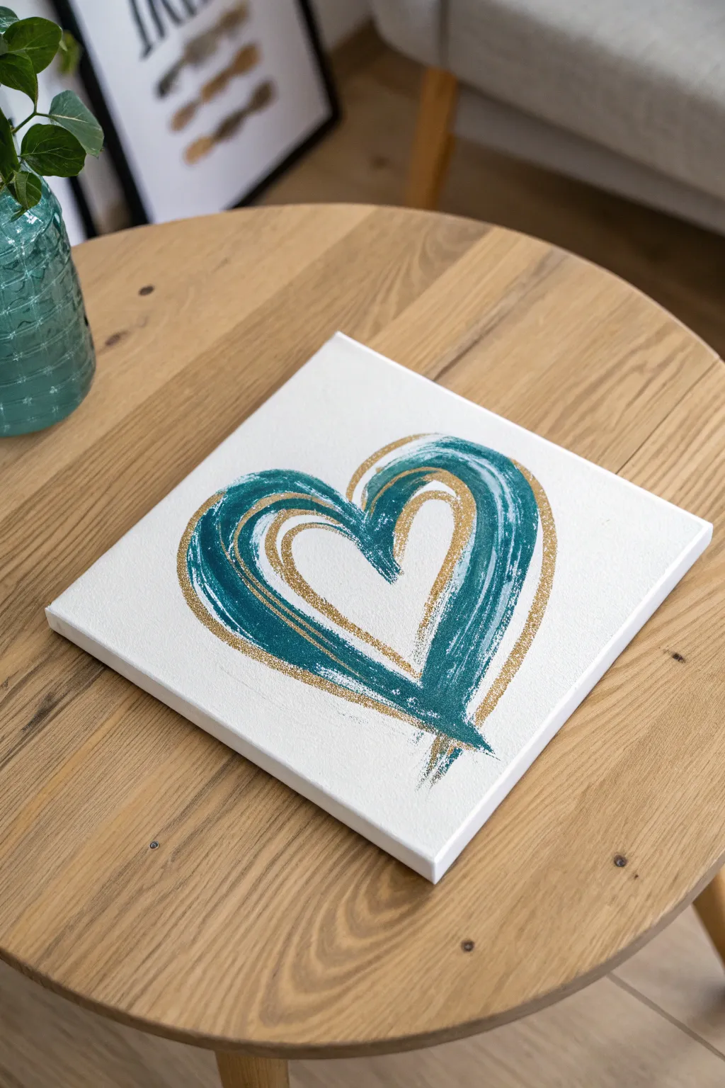 Embrace free-spirited art with these expressive, layered gold and turquoise heart outlines.