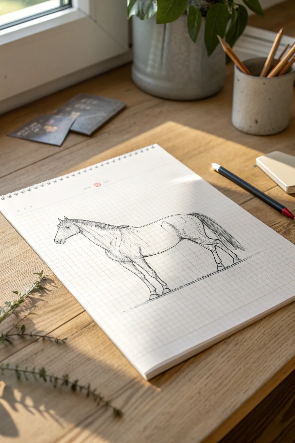 Standing horse proportions made simple with a light grid and head-length checks from shoulder to hoof