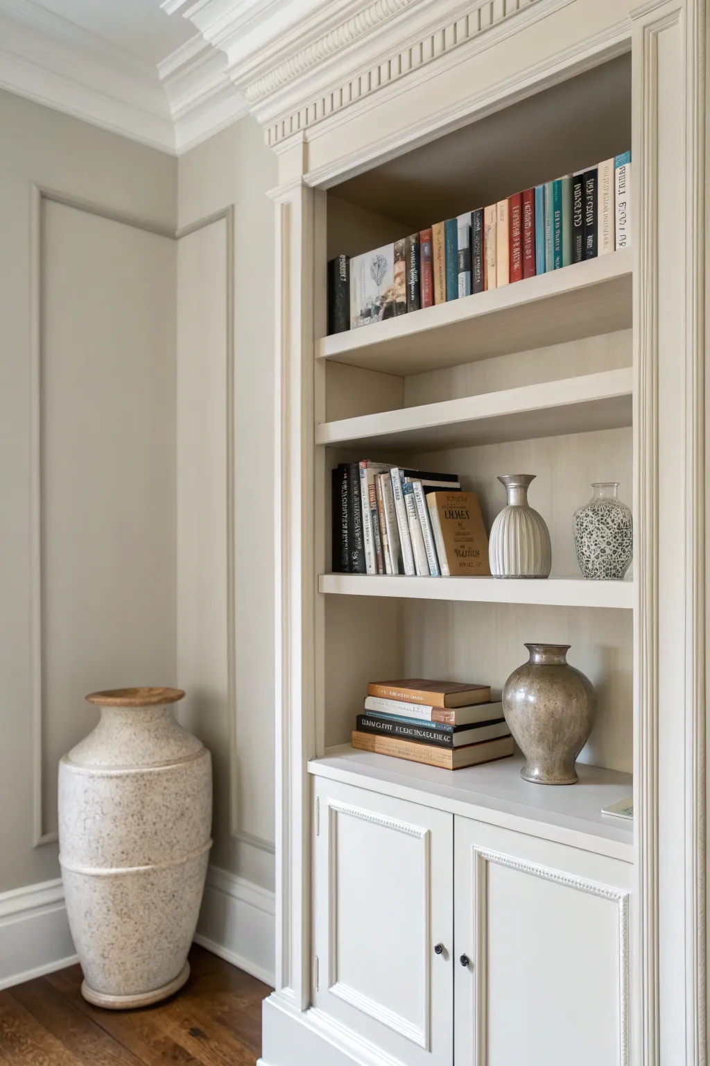 Two-tone built-ins that make trim and molding subtly pop with clean Scandinavian contrast