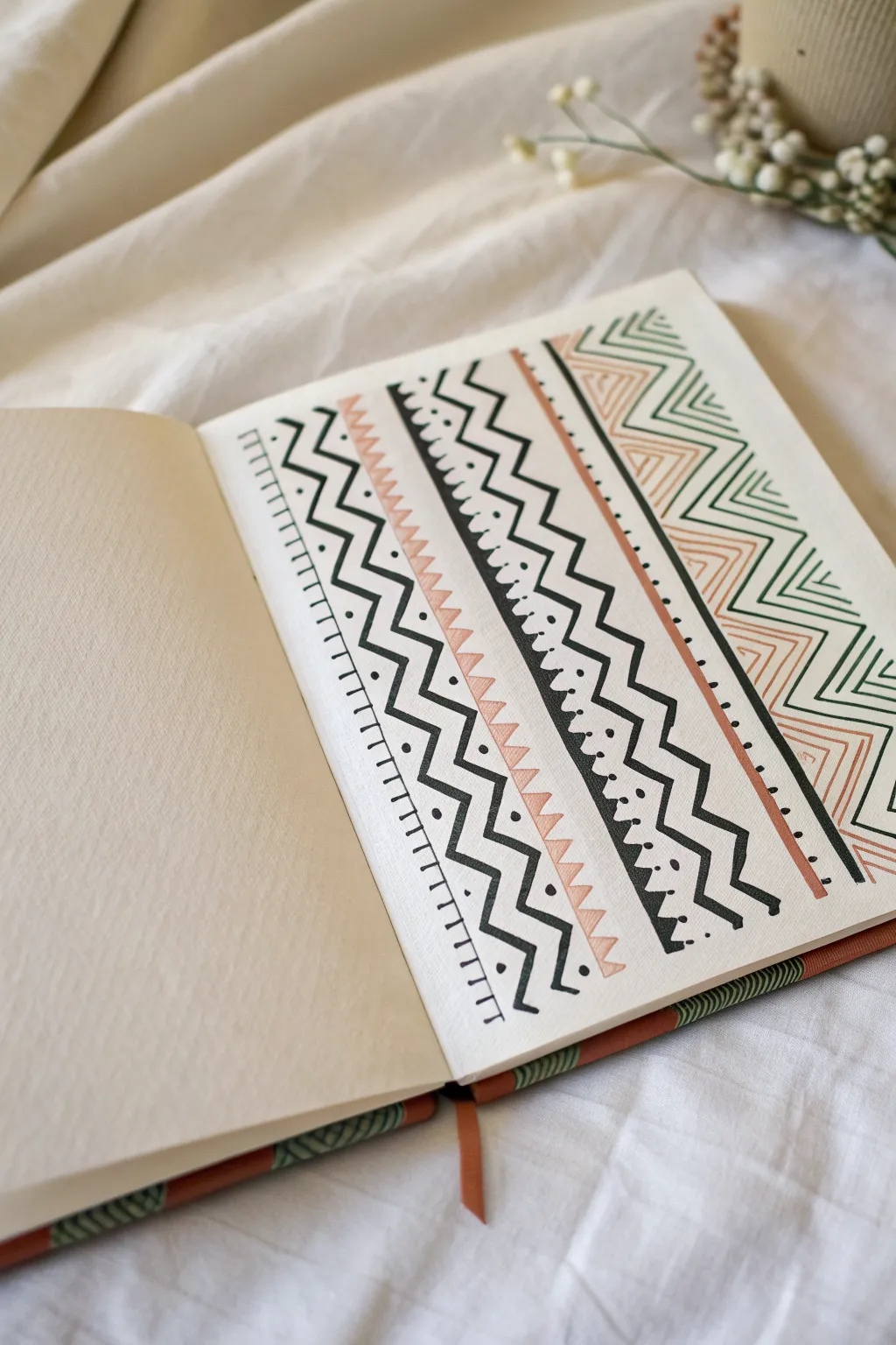 Punchy zigzag and chevron bands with varied line weights for modern minimalist pattern practice.