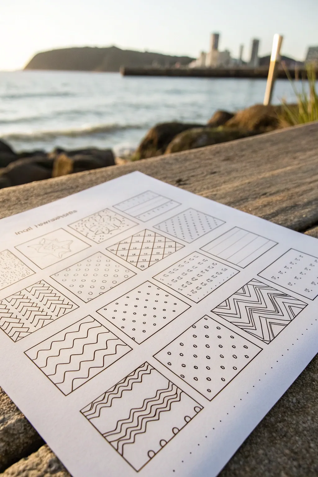 Minimal mark-making grid packed with playful patterns to spark your one box, one idea challenge