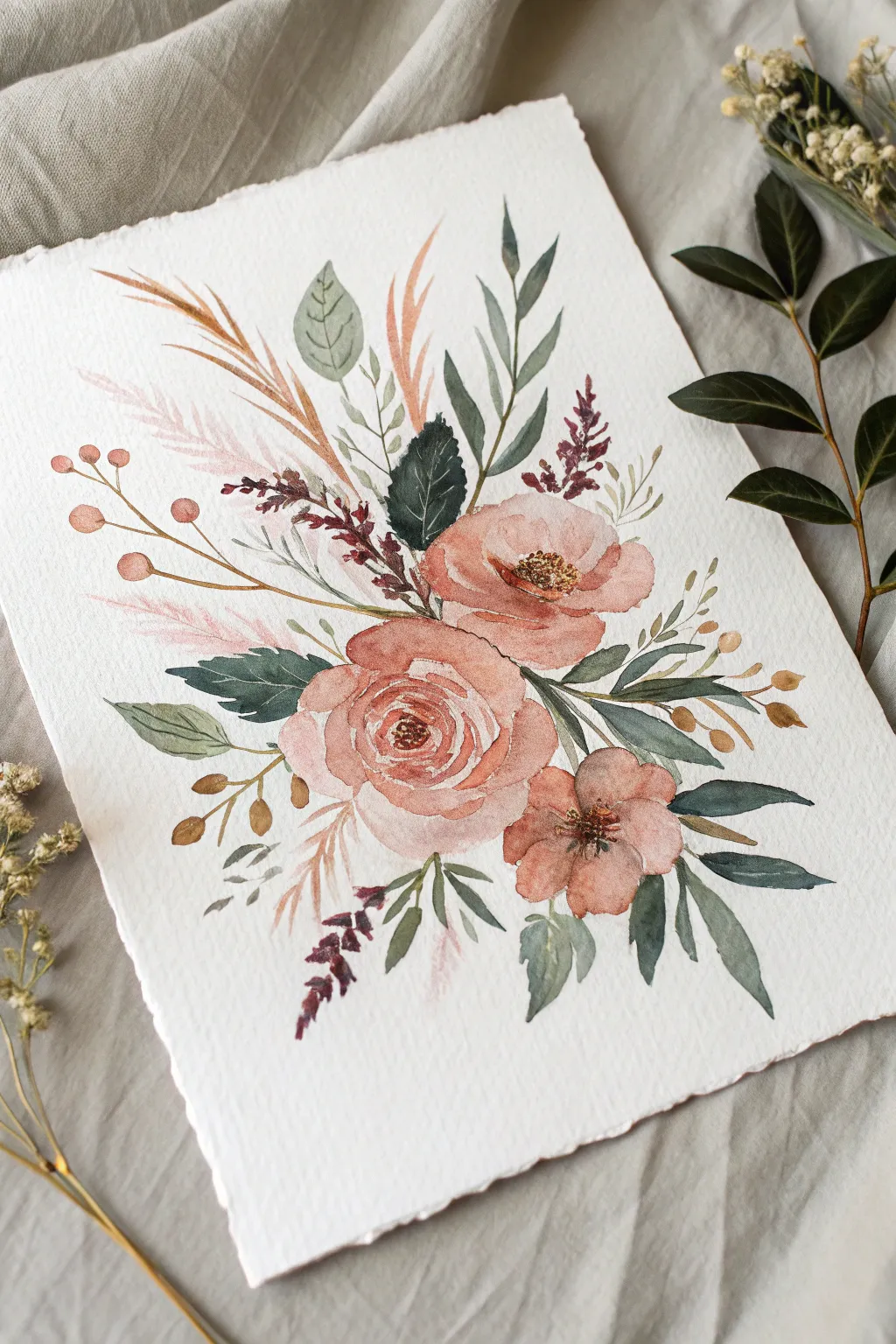 Rose gold and copper florals shimmering on a deep charcoal wash for chic metallic watercolor vibes