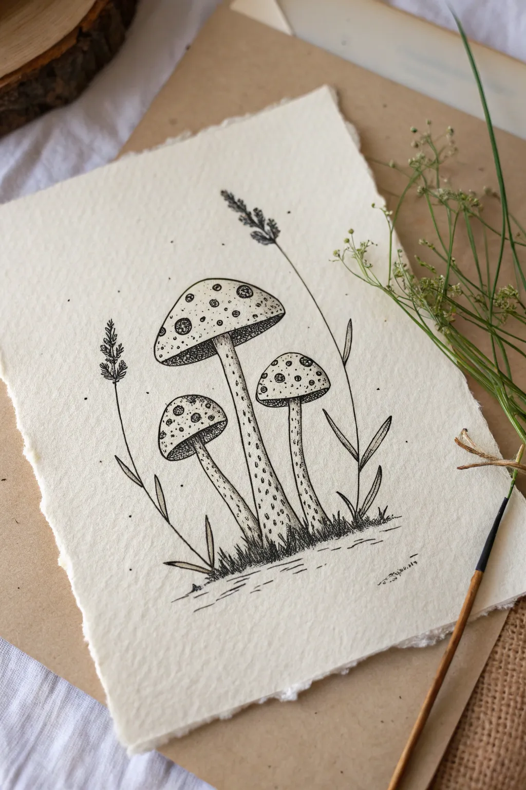 Create a whimsical woodland vibe with this simple mushroom trio sketch, perfect for beginners.
