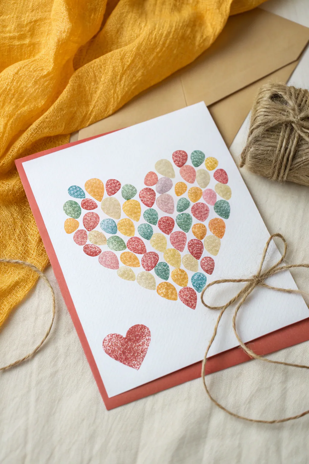 Minimal fingerprint heart card for Mom, simple, colorful, and handmade with a sweet note space